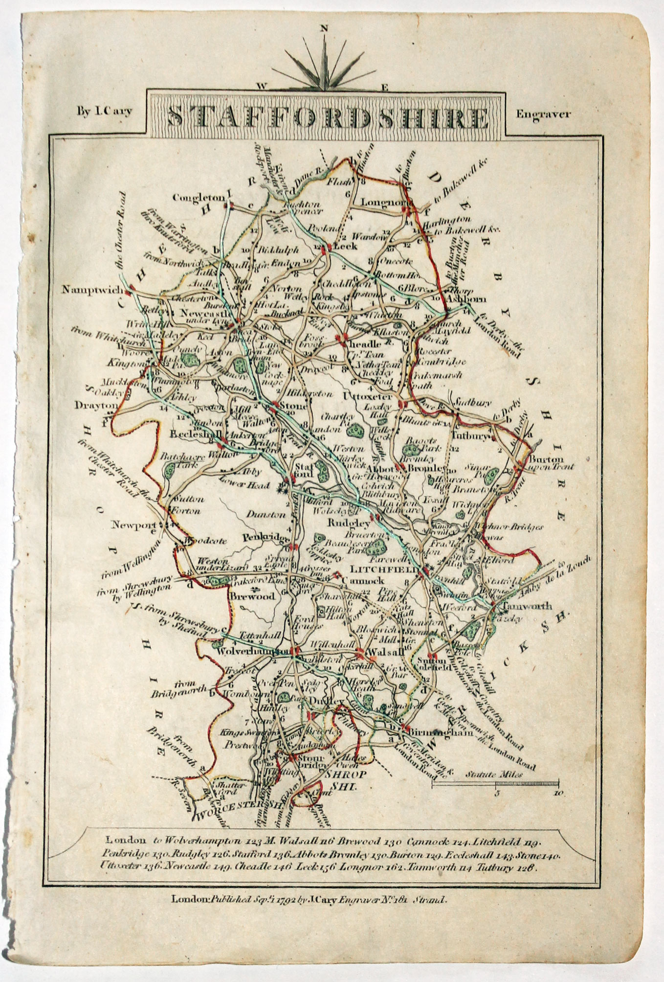 Map of Staffordshire, John Cary, 1792