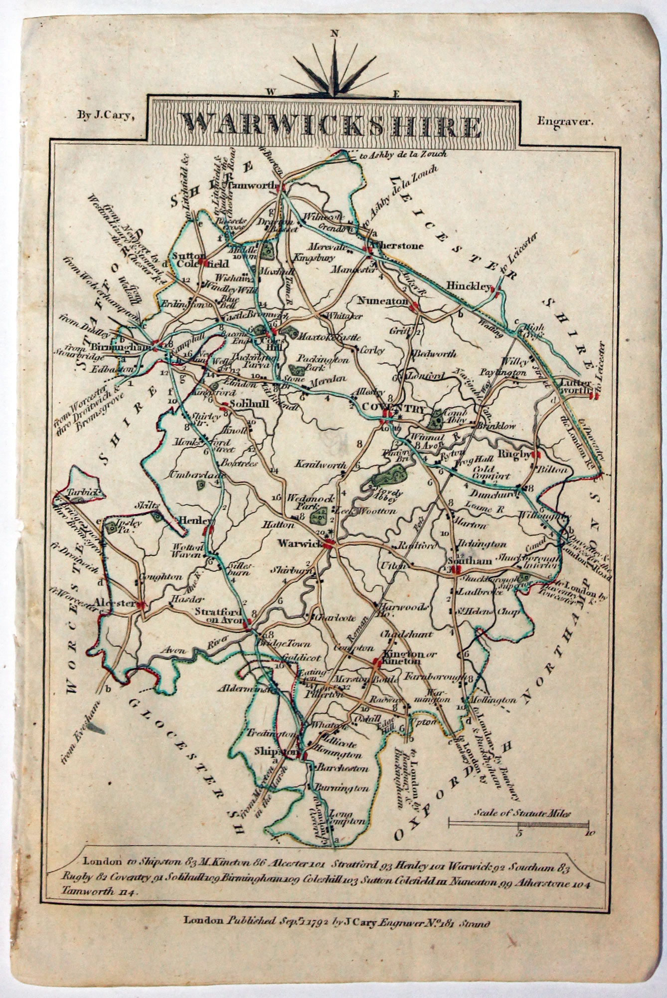 Map of Warwickshire, John Cary, 1792  Map of Warwickshire, John Cary, 1792