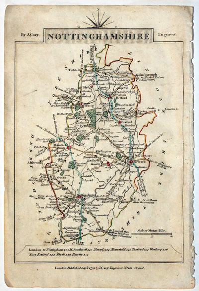 Map of Nottinghamshire, John Cary, 1792