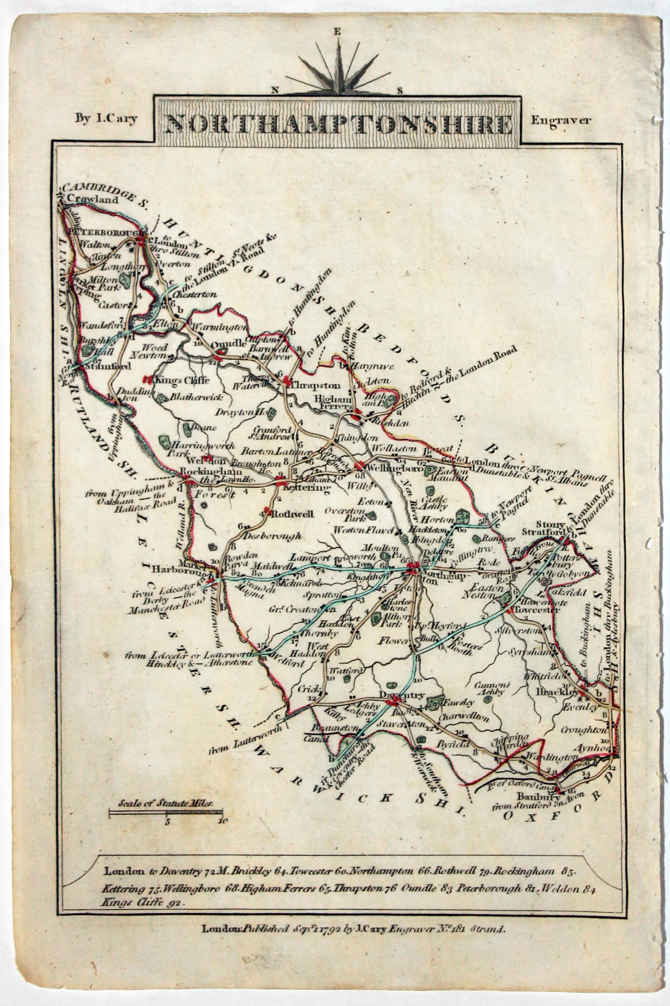 Map of Northamptonshire, John Cary, 1792  Map of Northamptonshire, John Cary, 1792