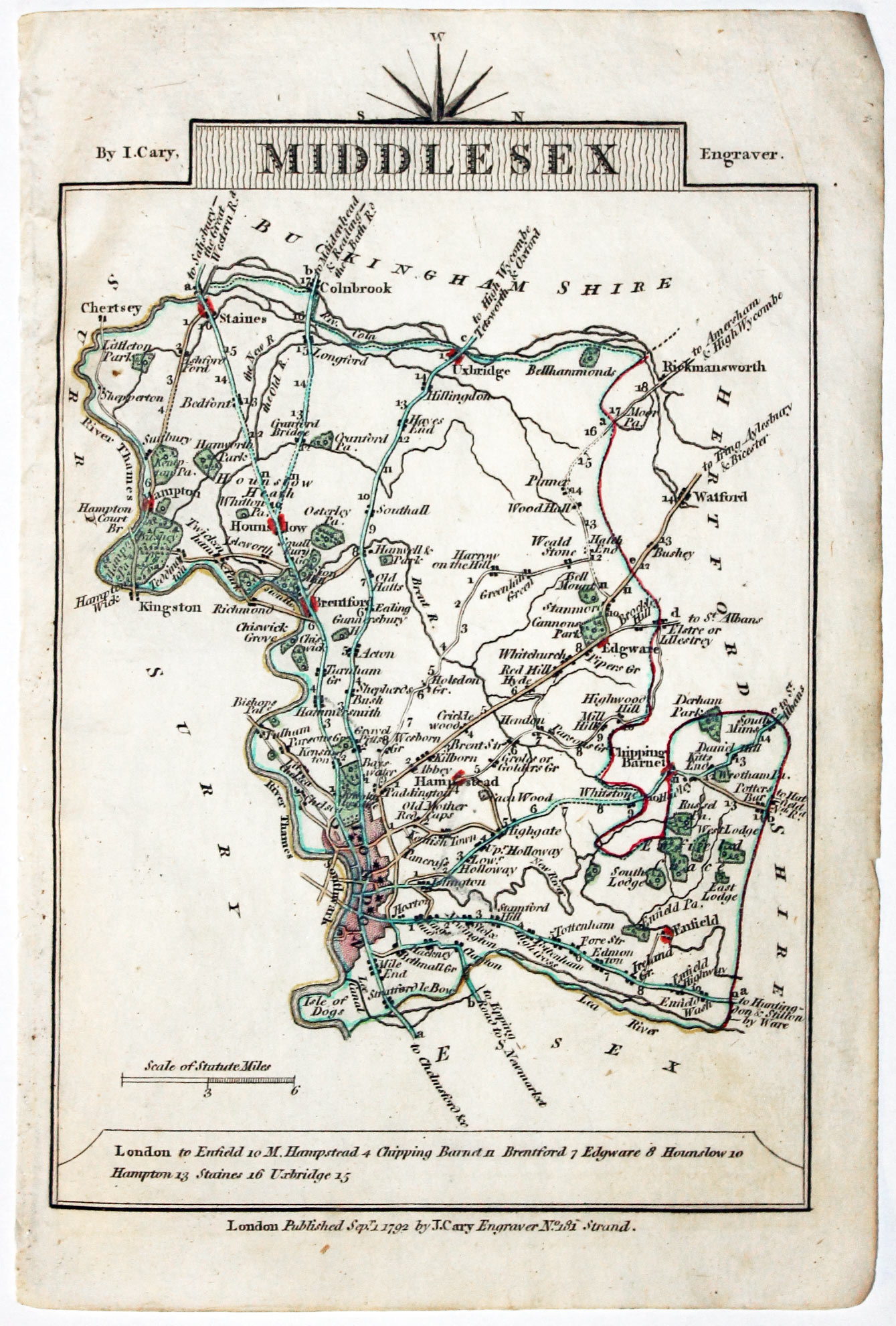 Map of Middlesex, John Cary, 1792  Map of Middlesex, John Cary, 1792