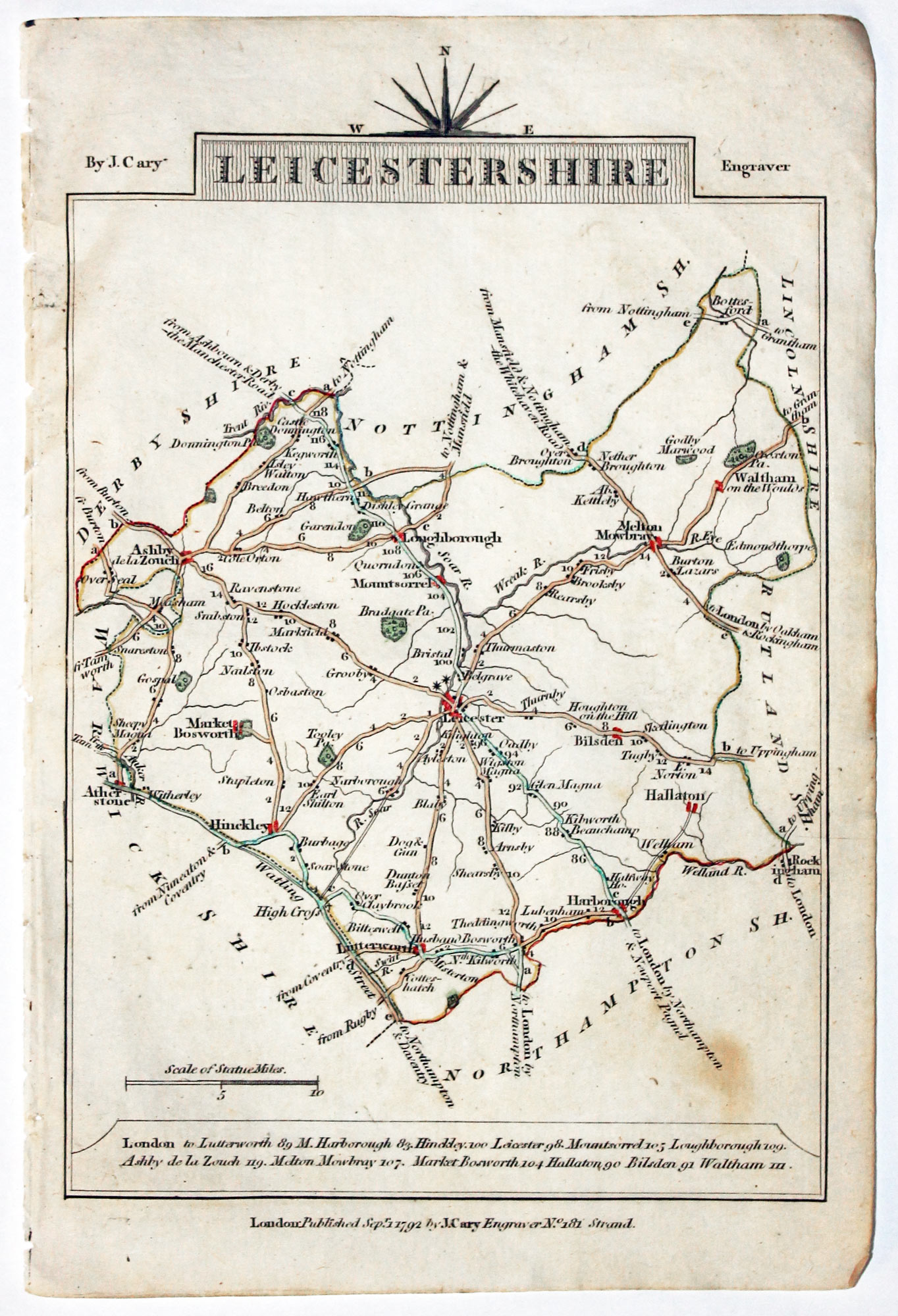Map of Leicestershire, John Cary, 1792  Map of Leicestershire, John Cary, 1792