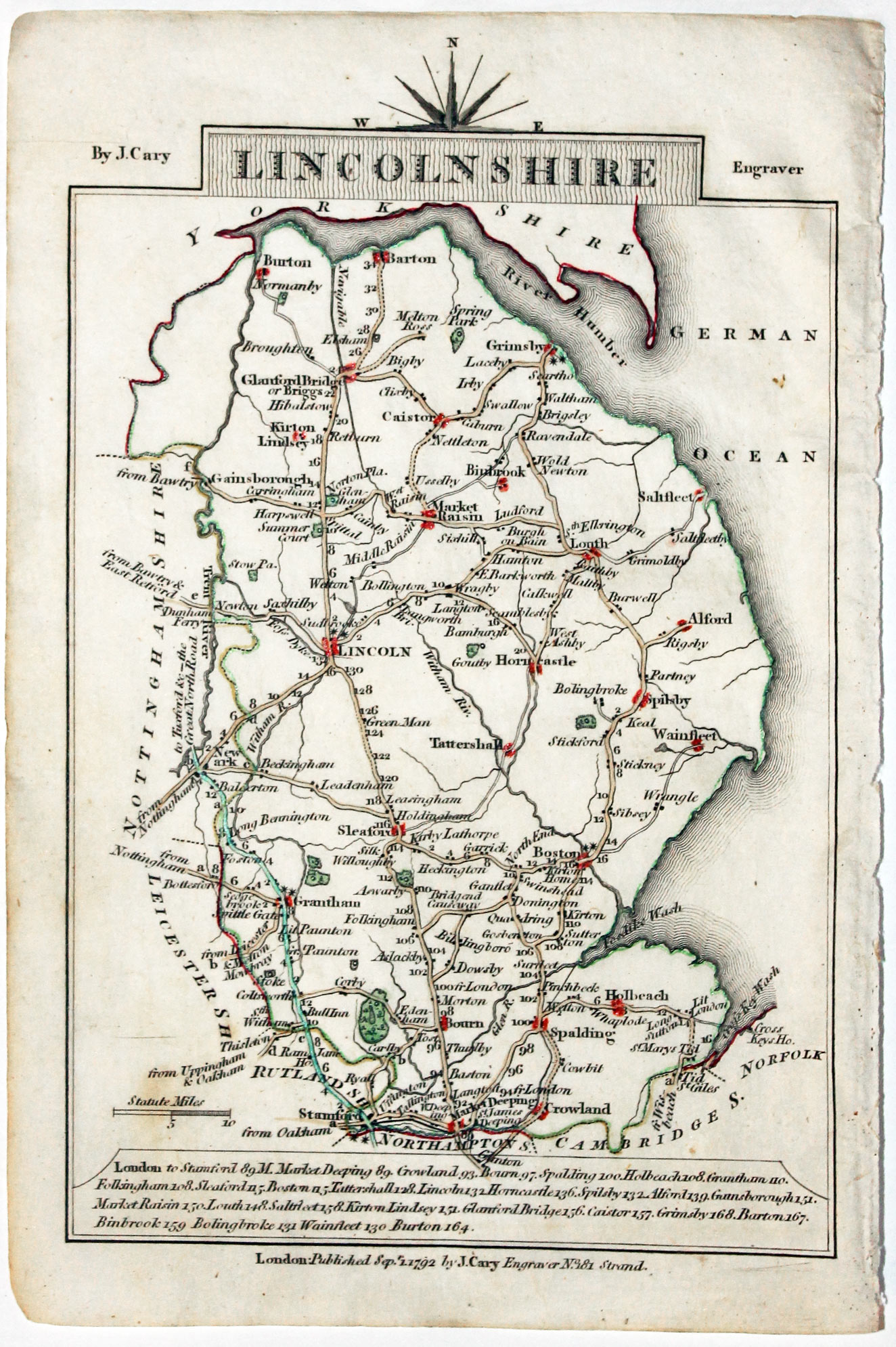 Map of Lincolnshire, John Cary, 1792