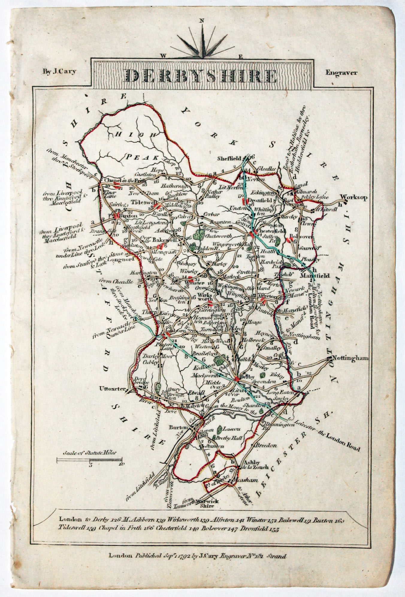Map of Derbyshire, John Cary, 1792