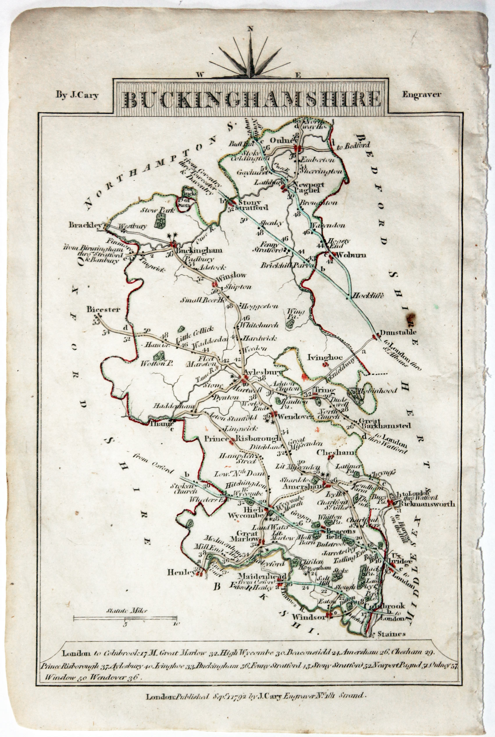 Map of Buckinghamshire, John Cary, 1792