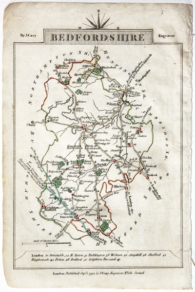  Map of Bedfordshire, John Cary, 1792 