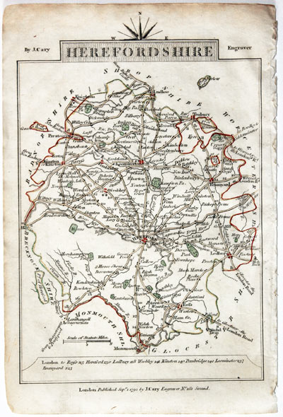 Map of Herefordshire John Cary, 1792