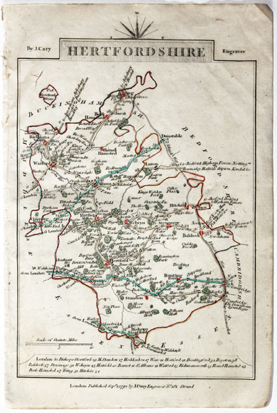 Map of Hertfordshire John Cary, 1792