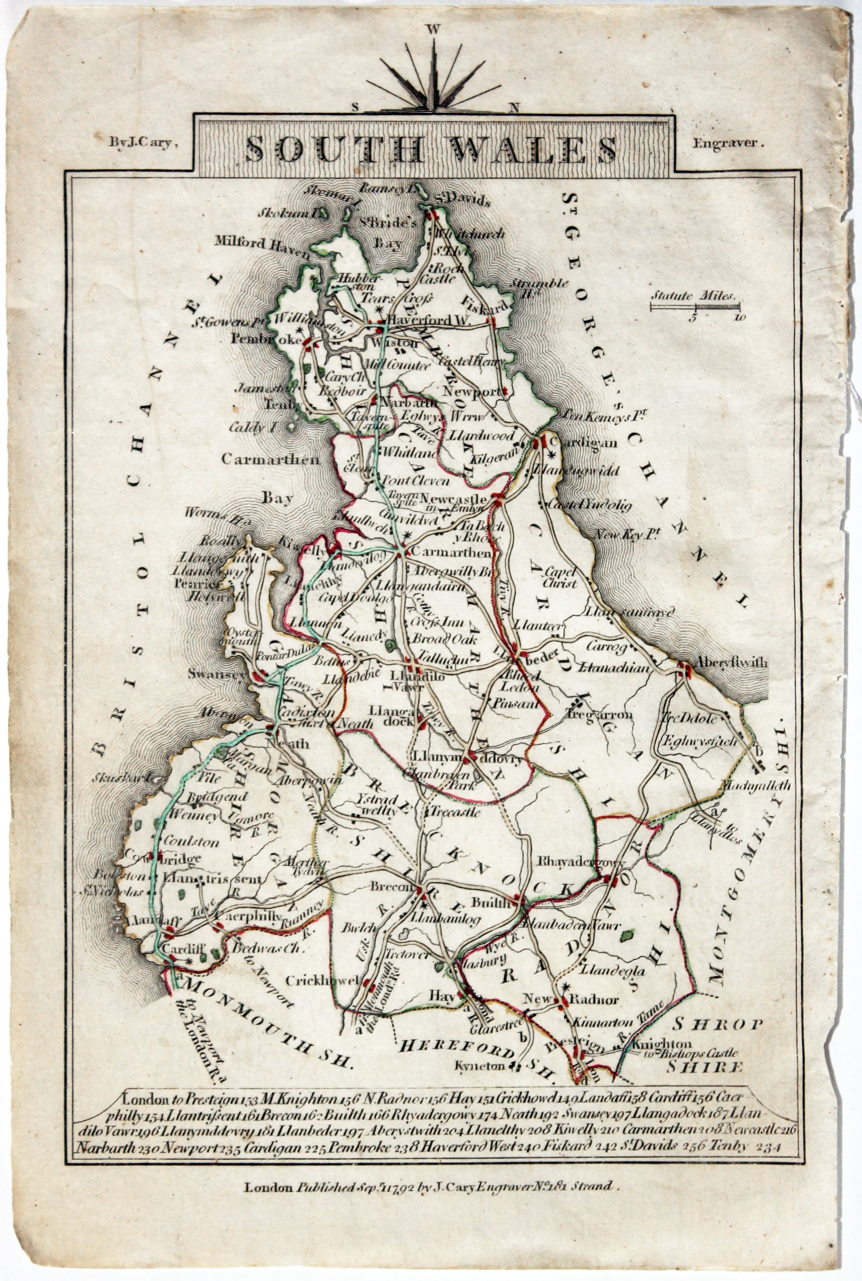Map of South Wales John Cary, 1792  Map of South Wales John Cary, 1792