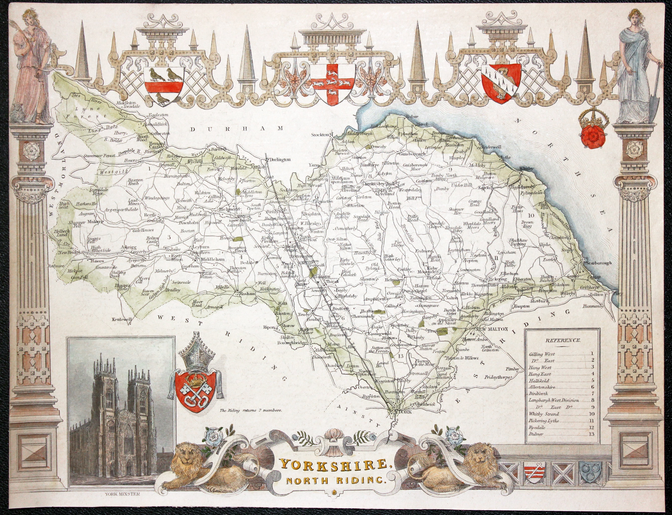 Antique map of Yorkshire North Riding, Thoms Moule c.1850