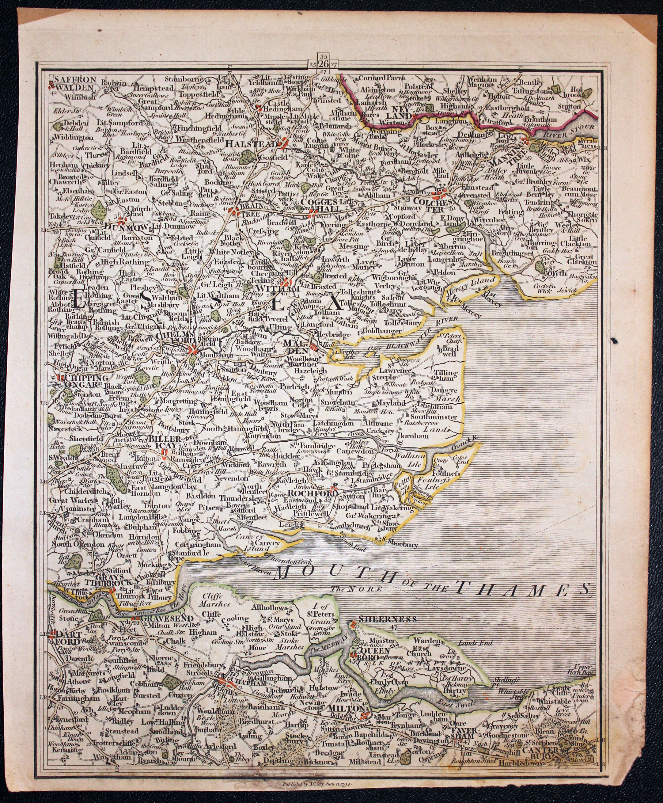 Map showing part of Essex and Kent by John Cary 1794  Map showing part of Essex and Kent by John Cary 1794