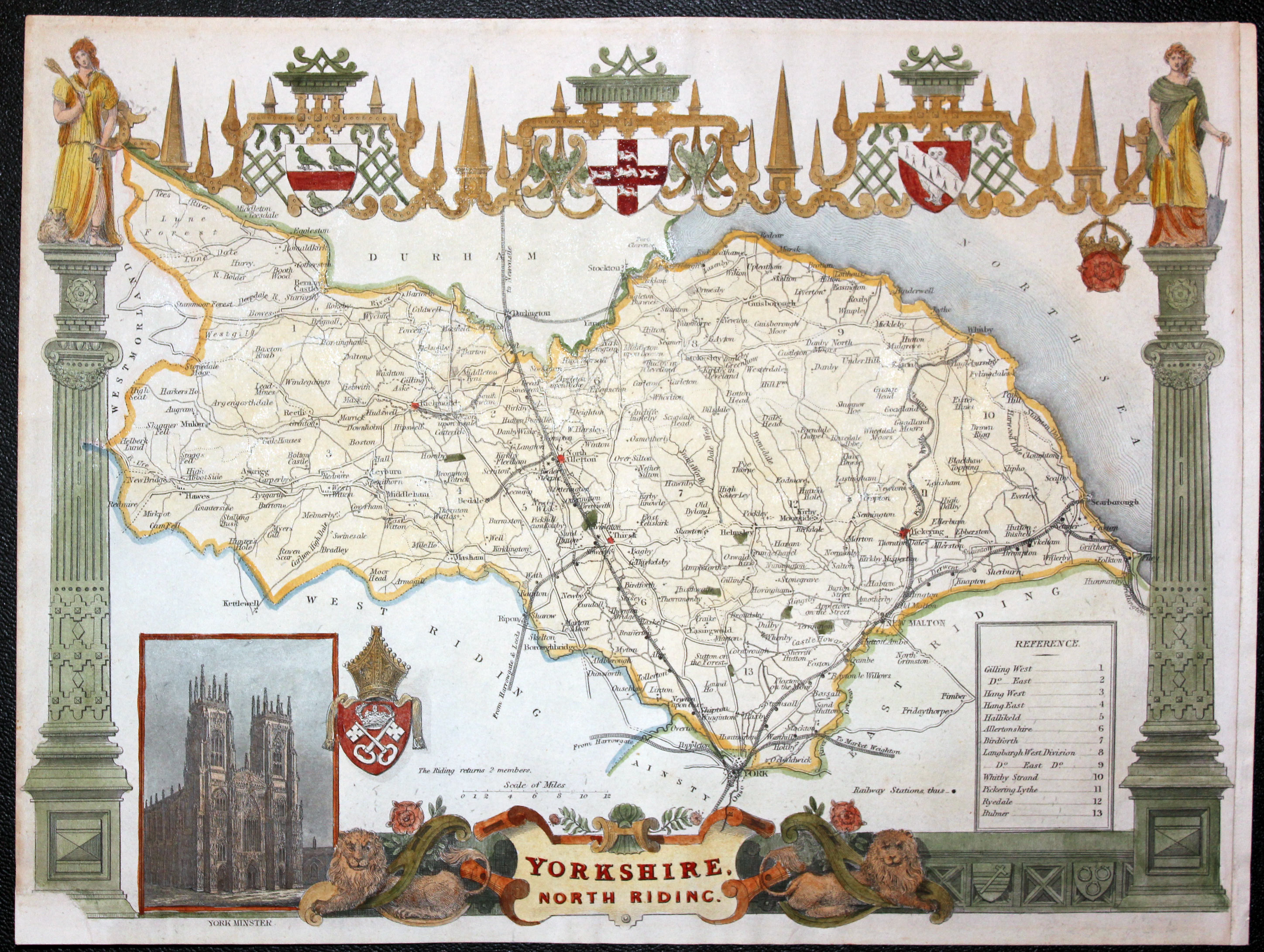 Antique map of North Riding of Yorkshire, Thoms Moule c.1850