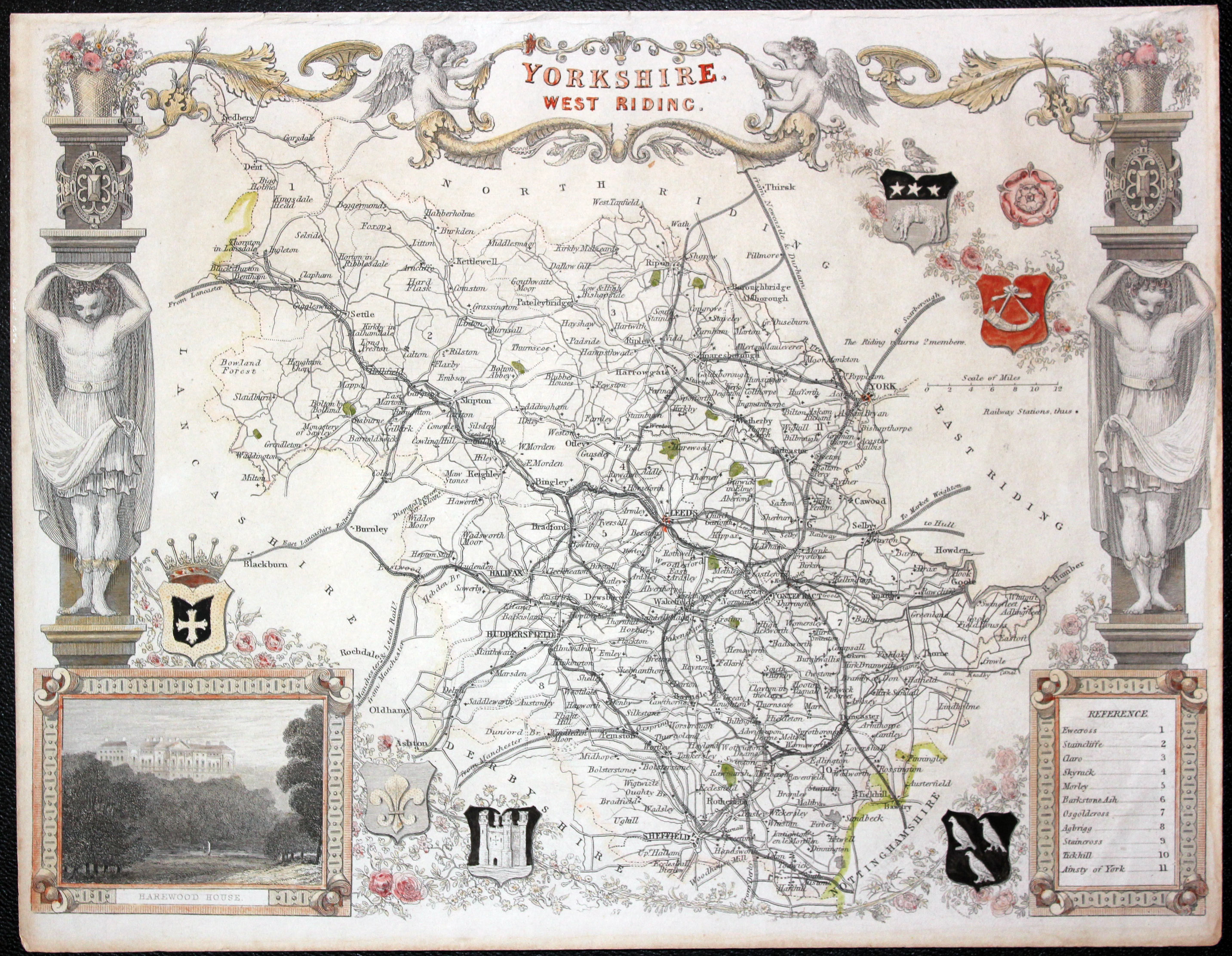Yorkshire West Riding map by Thomas Moule c.1850