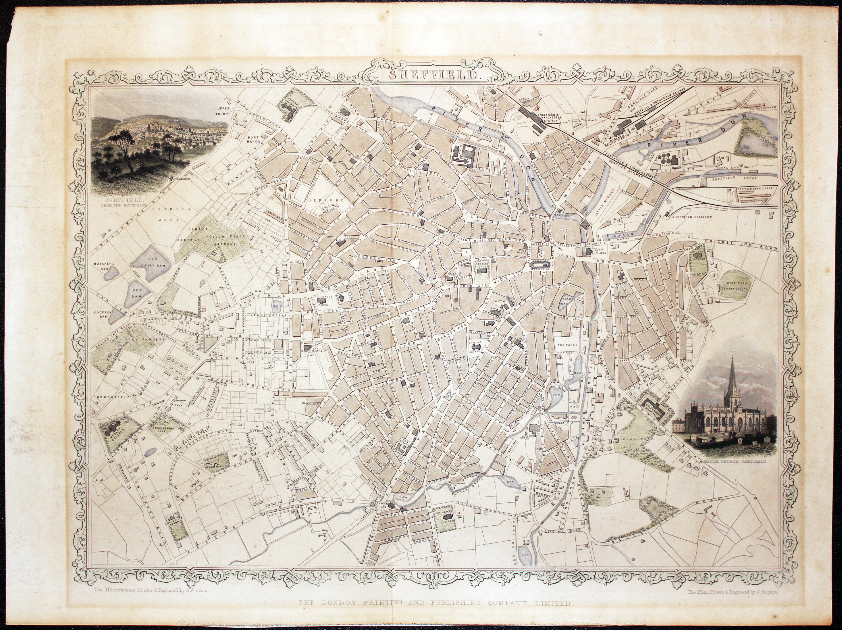 Sheffield Town Plan by John Tallis, c.1851