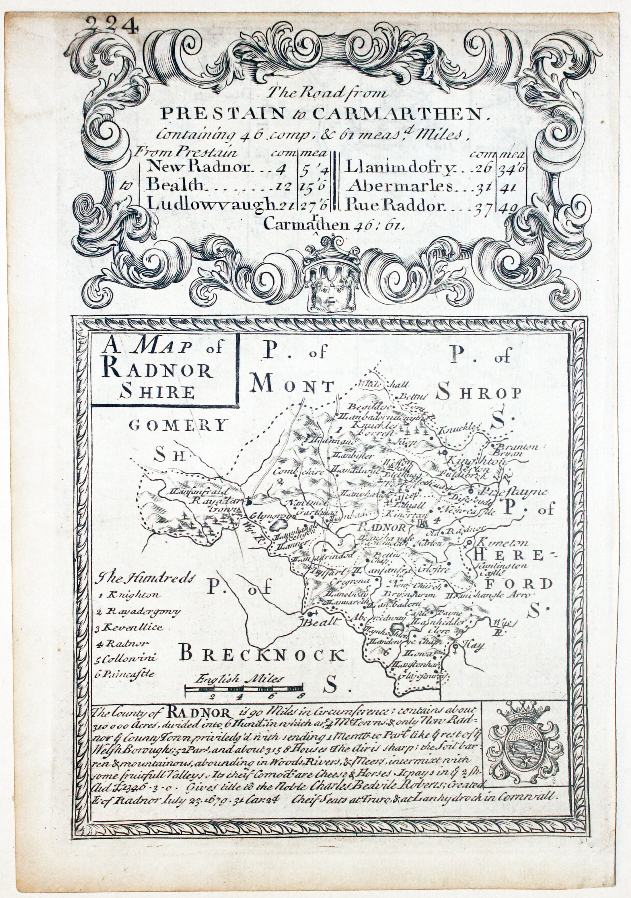 Map of Radnotshire by John Owen and Emanuel Bowen, c.1730