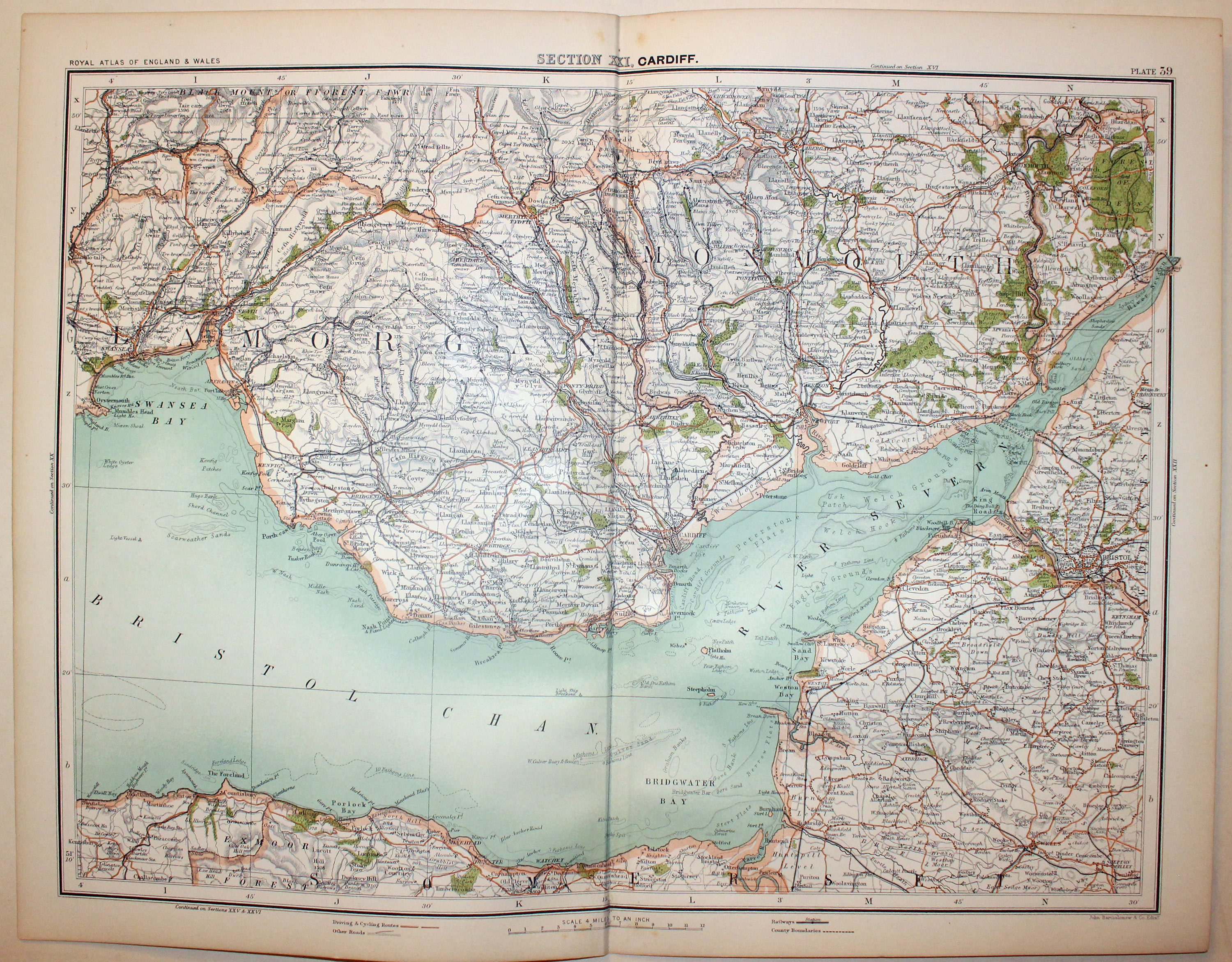 Glamorganshire and Somerset, John Bartholomew c.1898  Glamorganshire and Somerset, John Bartholomew c.1898
