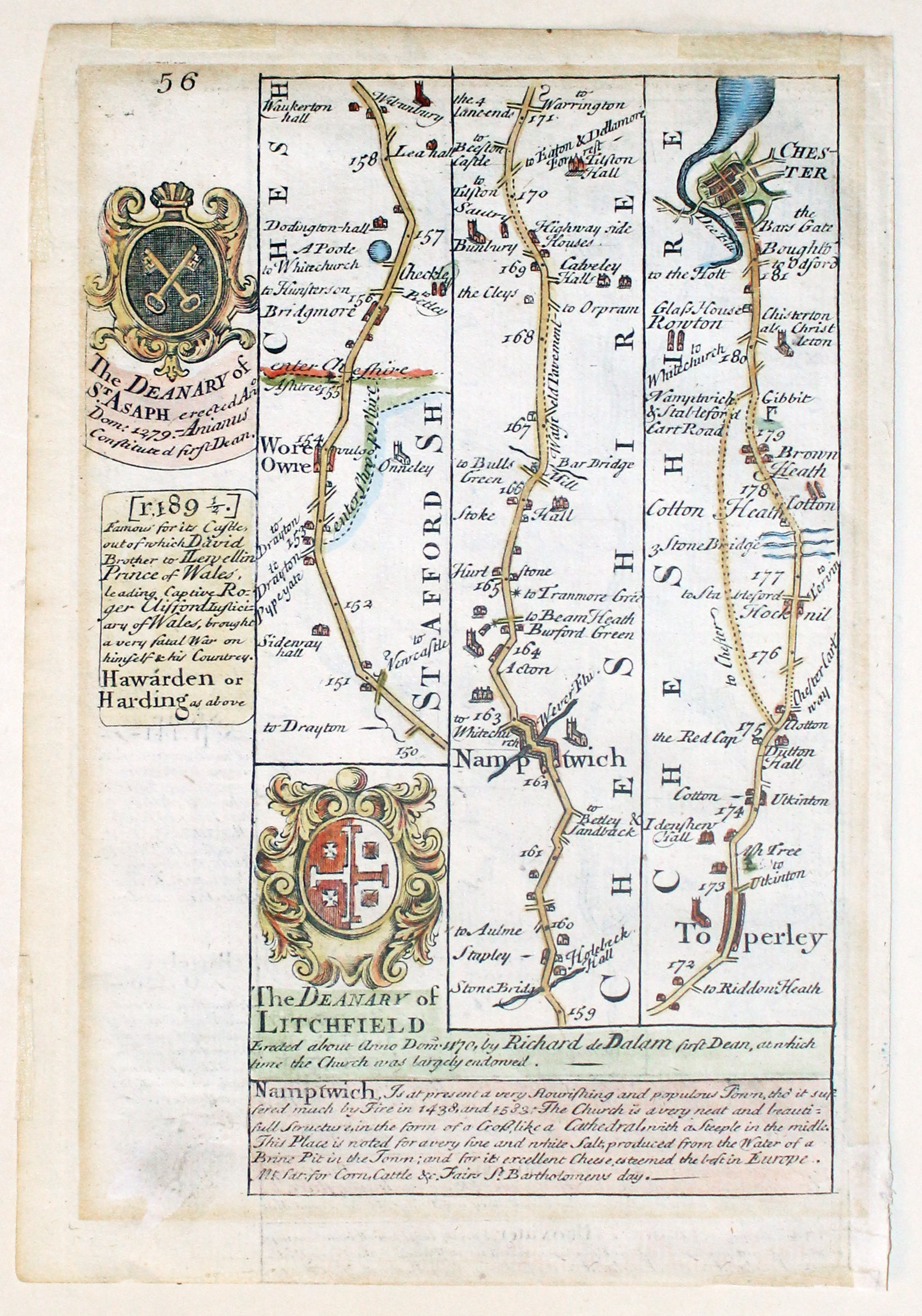 Road Map Lichfield to Chester, John Owen and Emanuel Bowen c.1730