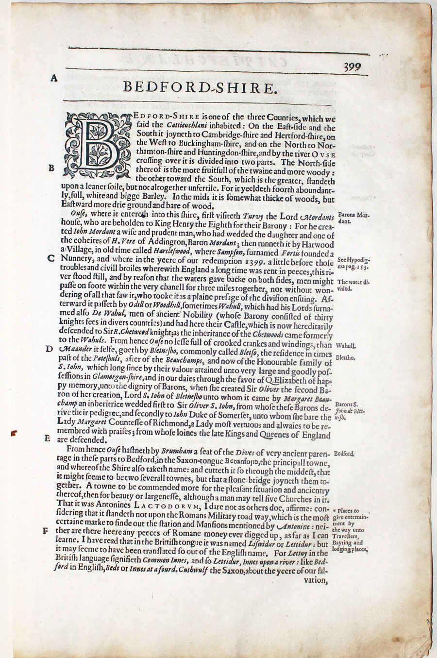 Bedfordshire Text from Camden's Britannia 1637