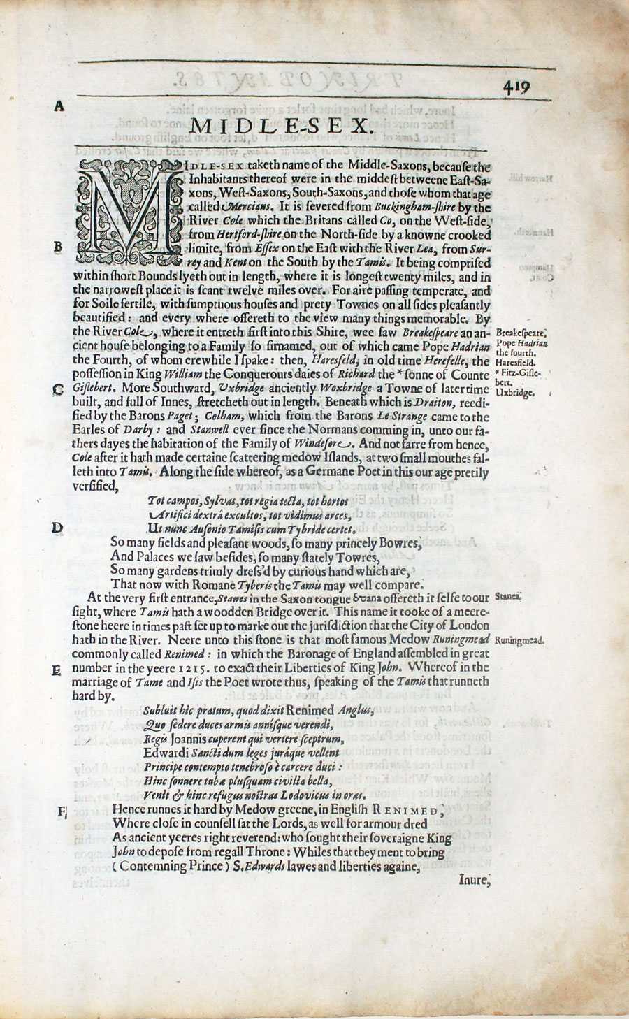Middlesex Text from Camden's Britannia 1637  Middlesex Text from Camden's Britannia 1637