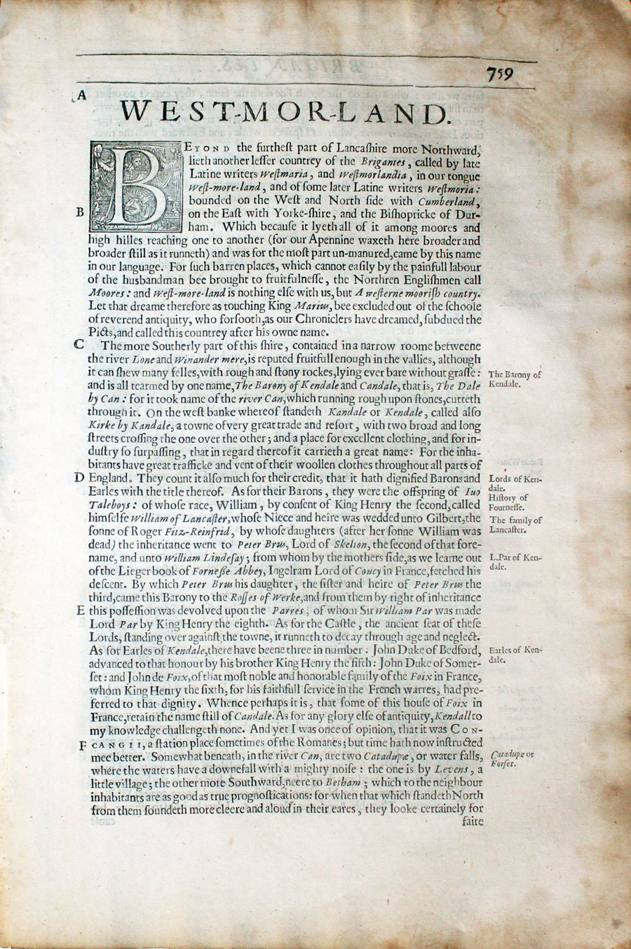 Westmorland Text from Camden's Britannia 1637