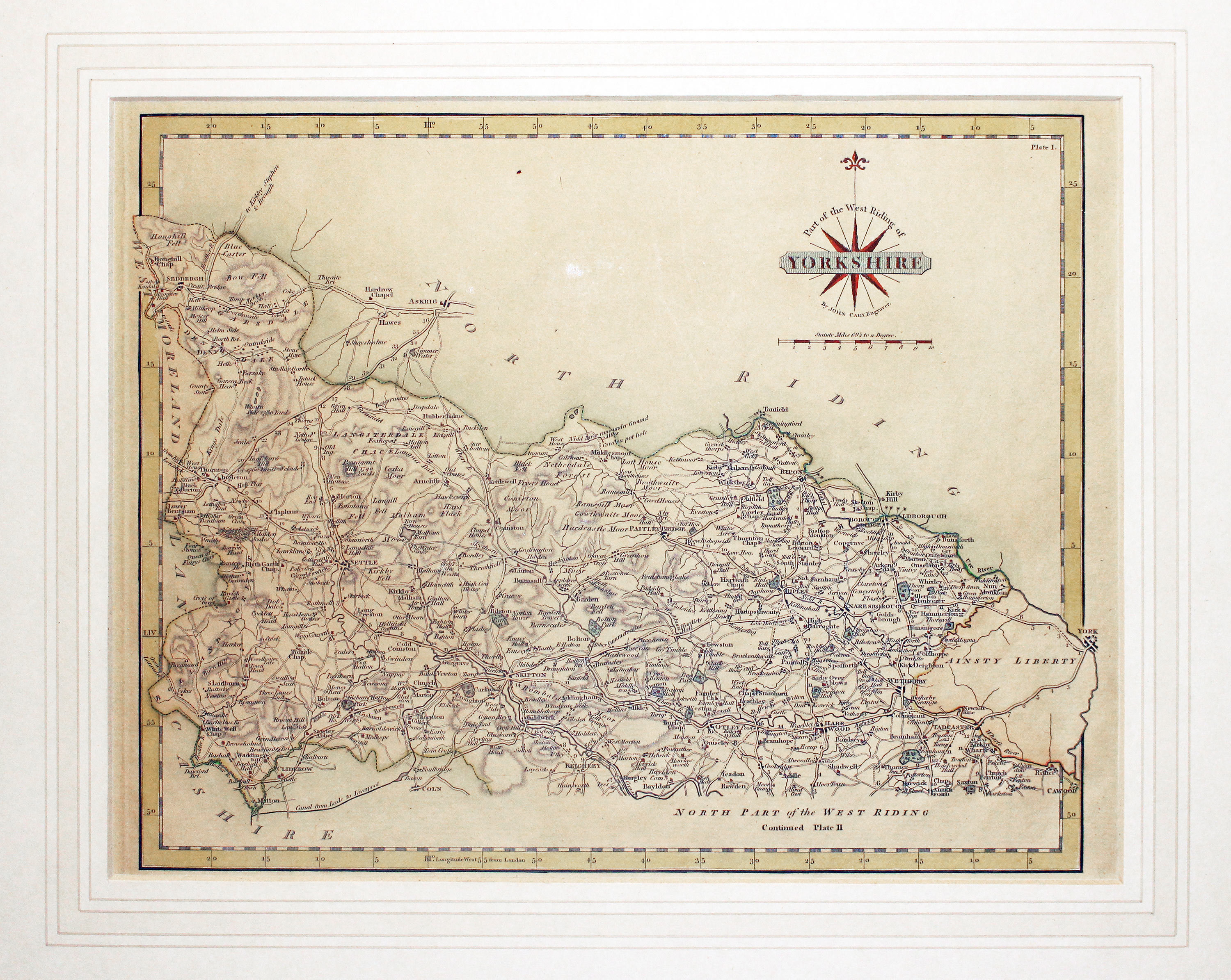 Yorkshire West Riding map by William Hole after Christopher Saxton 1637