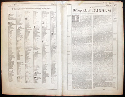 Text on verso of John Speed's map of Durham 1676