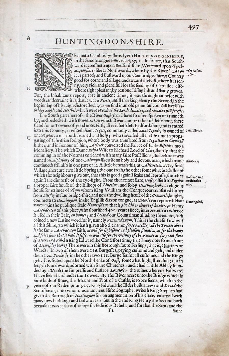 Huntingdonshire text by William Camden 1637   Huntingdonshire text by William Camden 1637