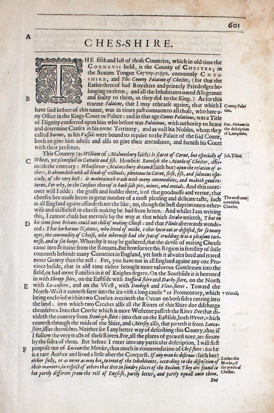 Cheshire text from Camden's Britannia by  William Camden 1637 