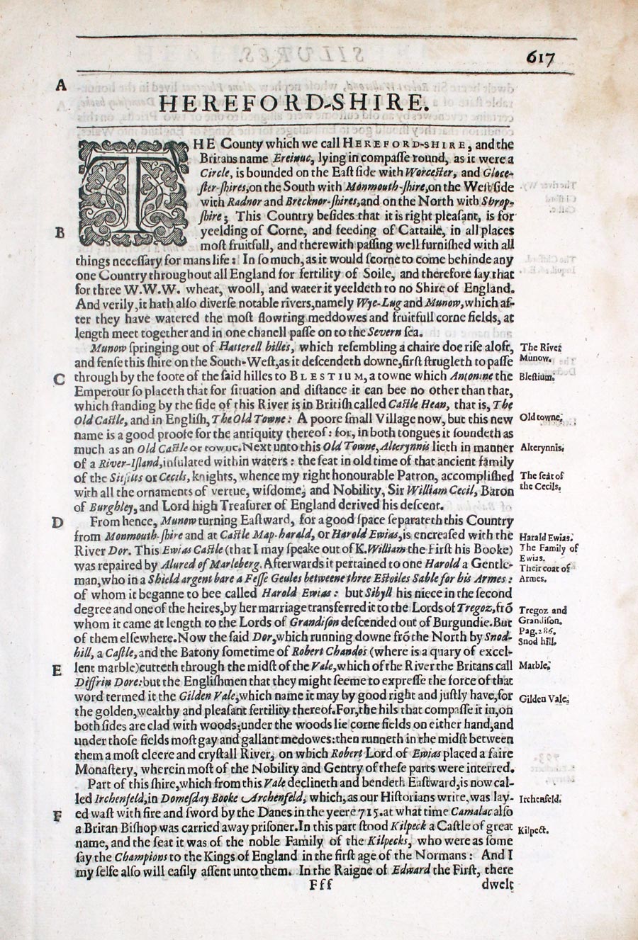 Herefordshire text from Camden's Britannia by  William Camden 1637 
