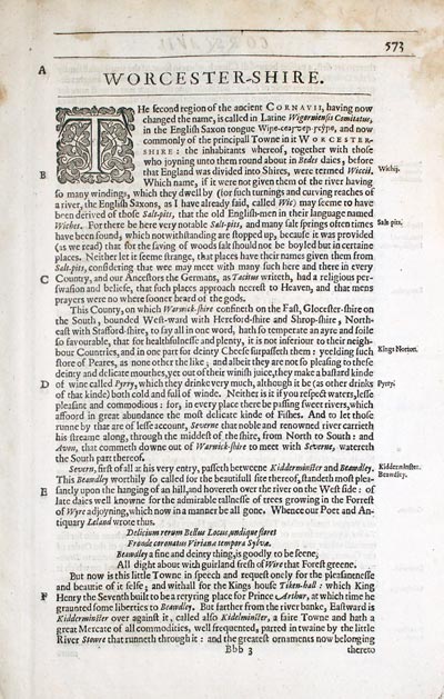  Worcestershire text from Camden's Britannia by  William Camden 1637  