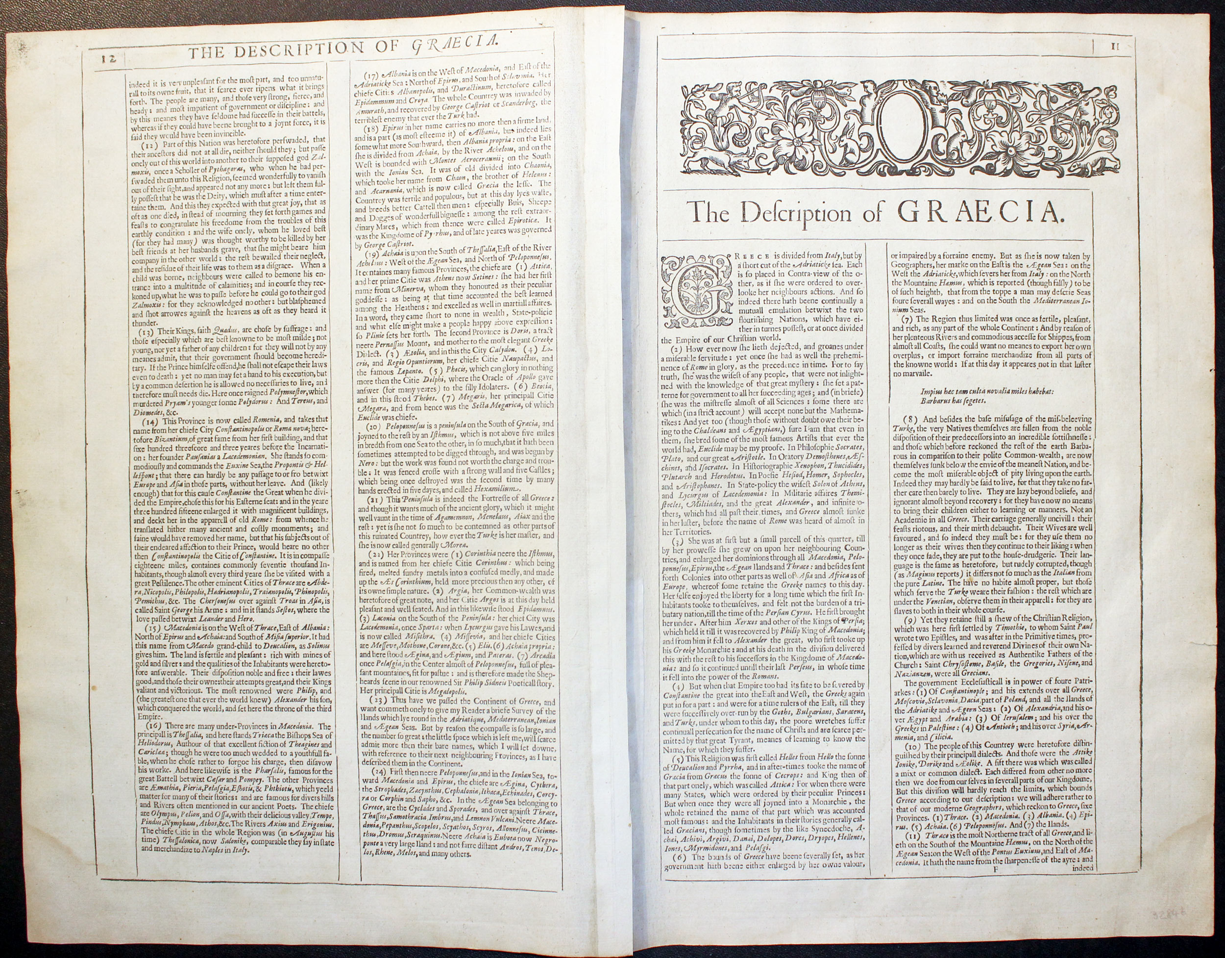Text on verso of map of Greece by John Speed 1646  Text on verso of map of Greece by John Speed 1646