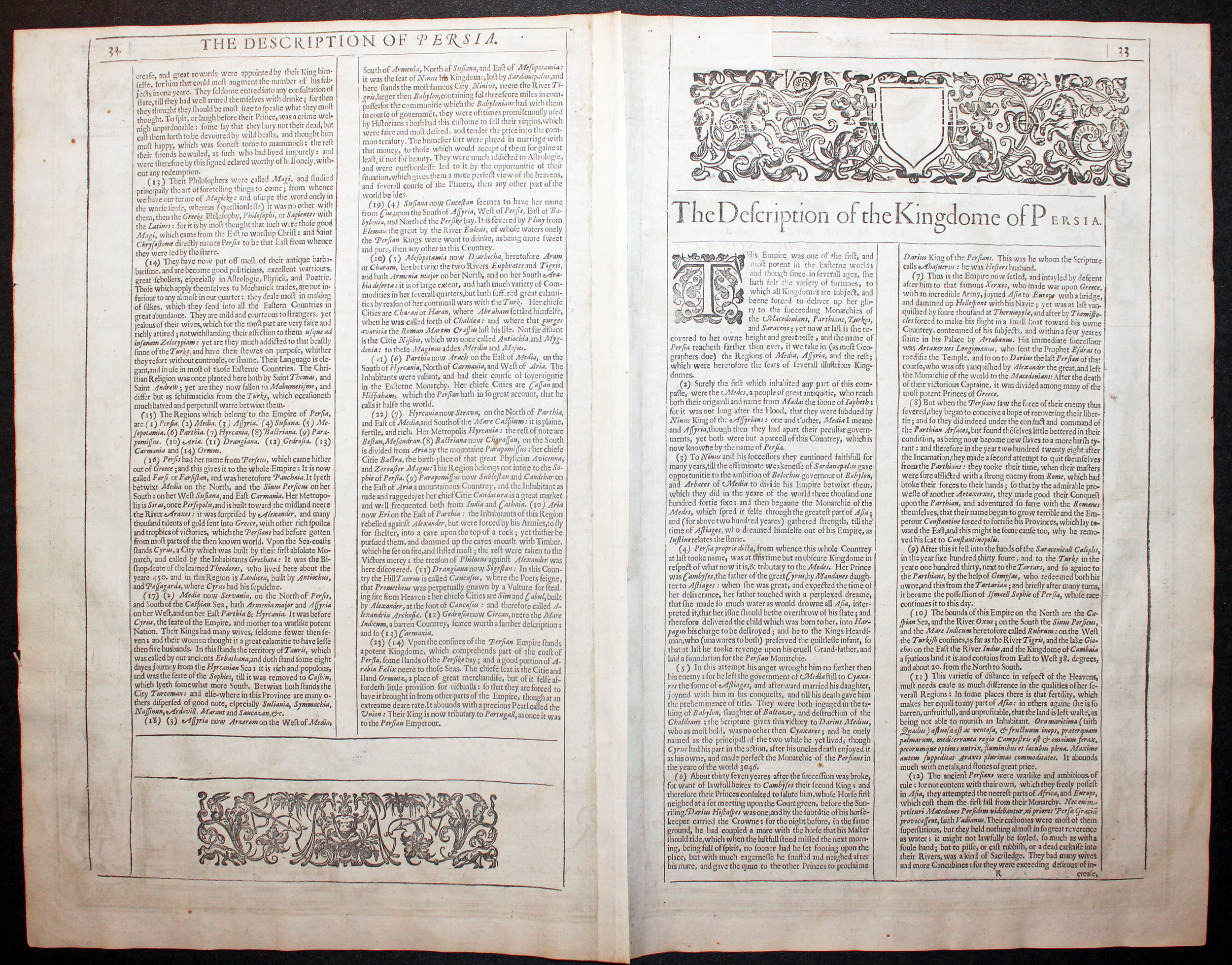 Text on verso of maps of Persia by John Speed 1646