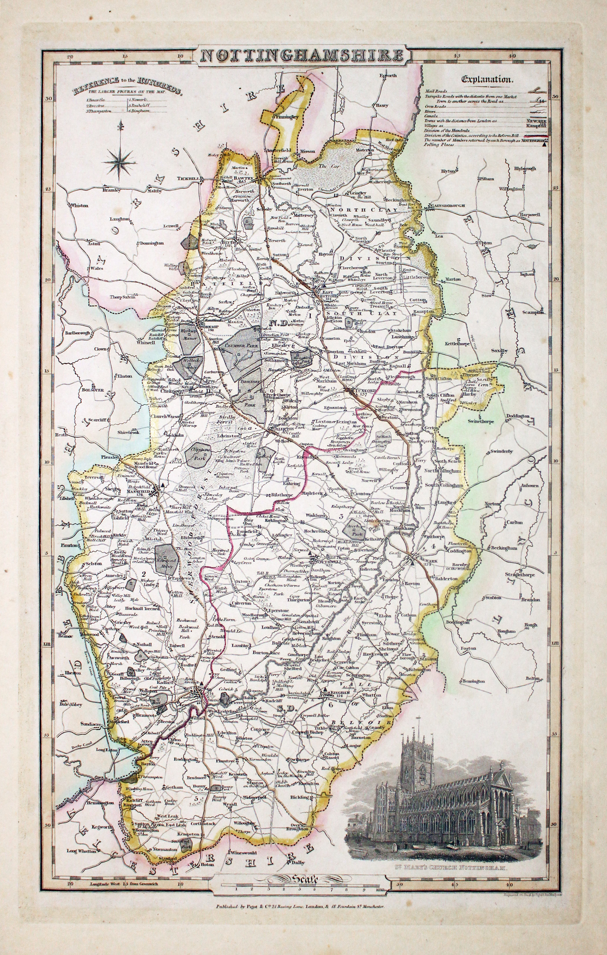 Map of Nottinghamshire, James Pigot c.1830