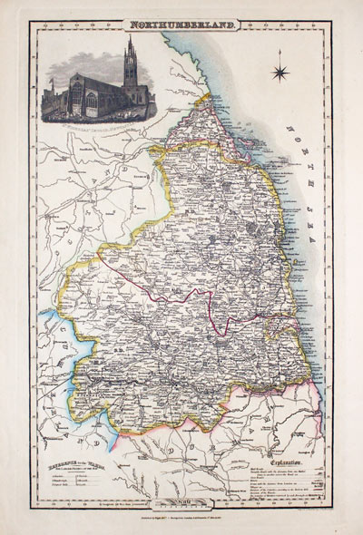 Map of Northumberland, James Pigot c.1830 