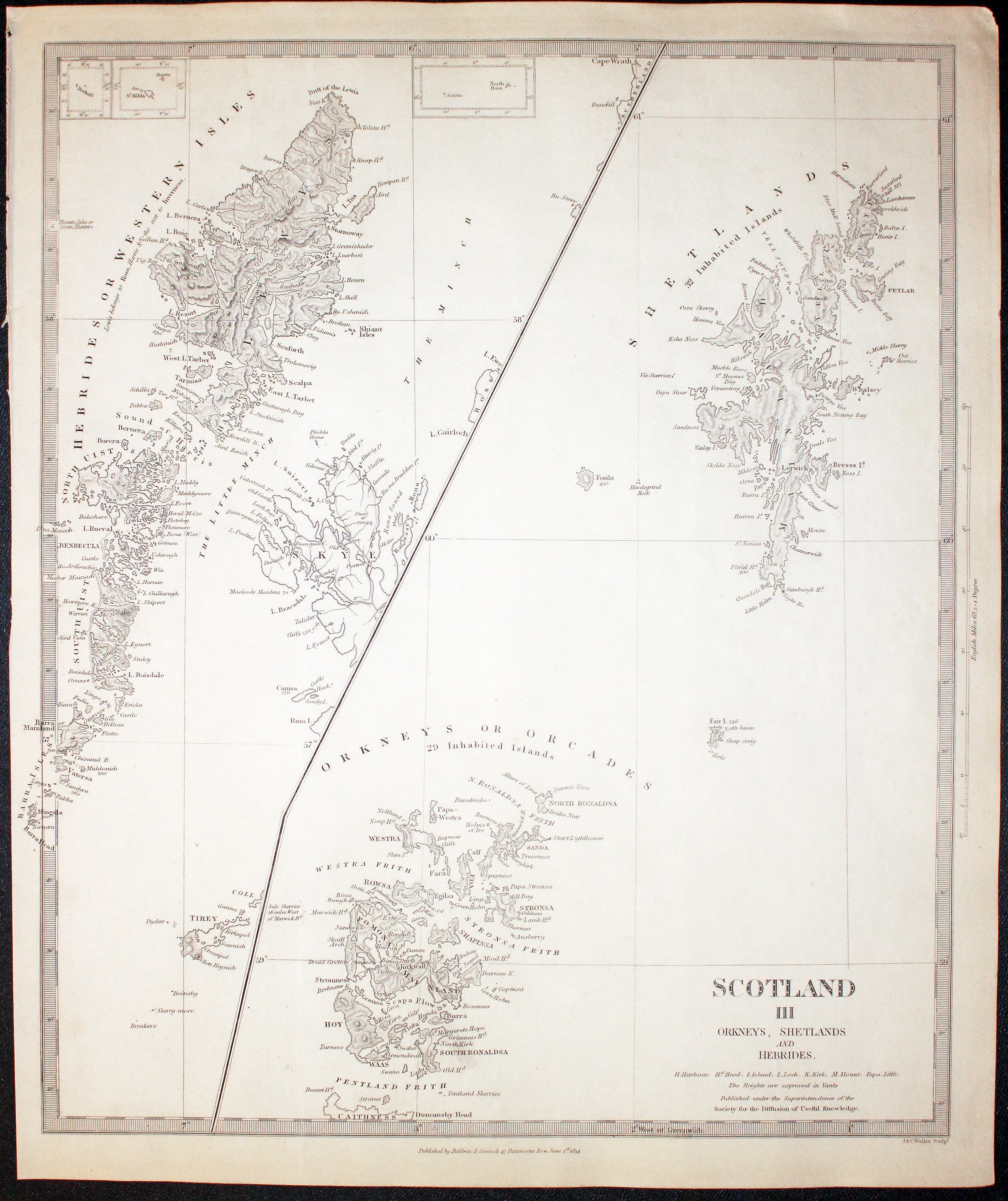 Orkneys, Shetlands, Hebrides map by S.D.U.K. c.1834