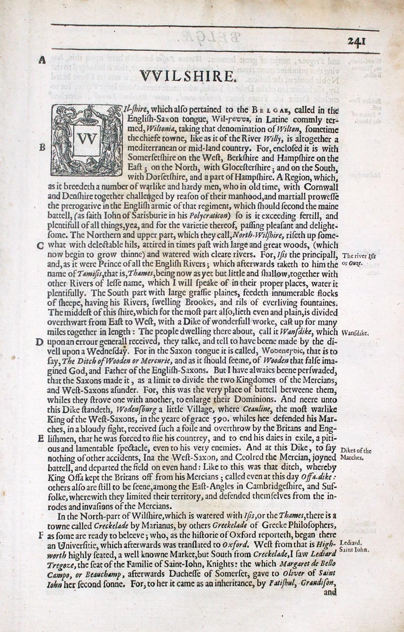 Wiltshire Text from Camden's Britannia 1637  Wiltshire Text from Camden's Britannia 1637