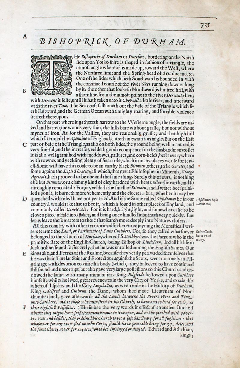 Durham Text from Camden's Britannia 1637  Durham Text from Camden's Britannia 1637