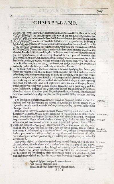Cumberland Text from Camden's Britannia 1637