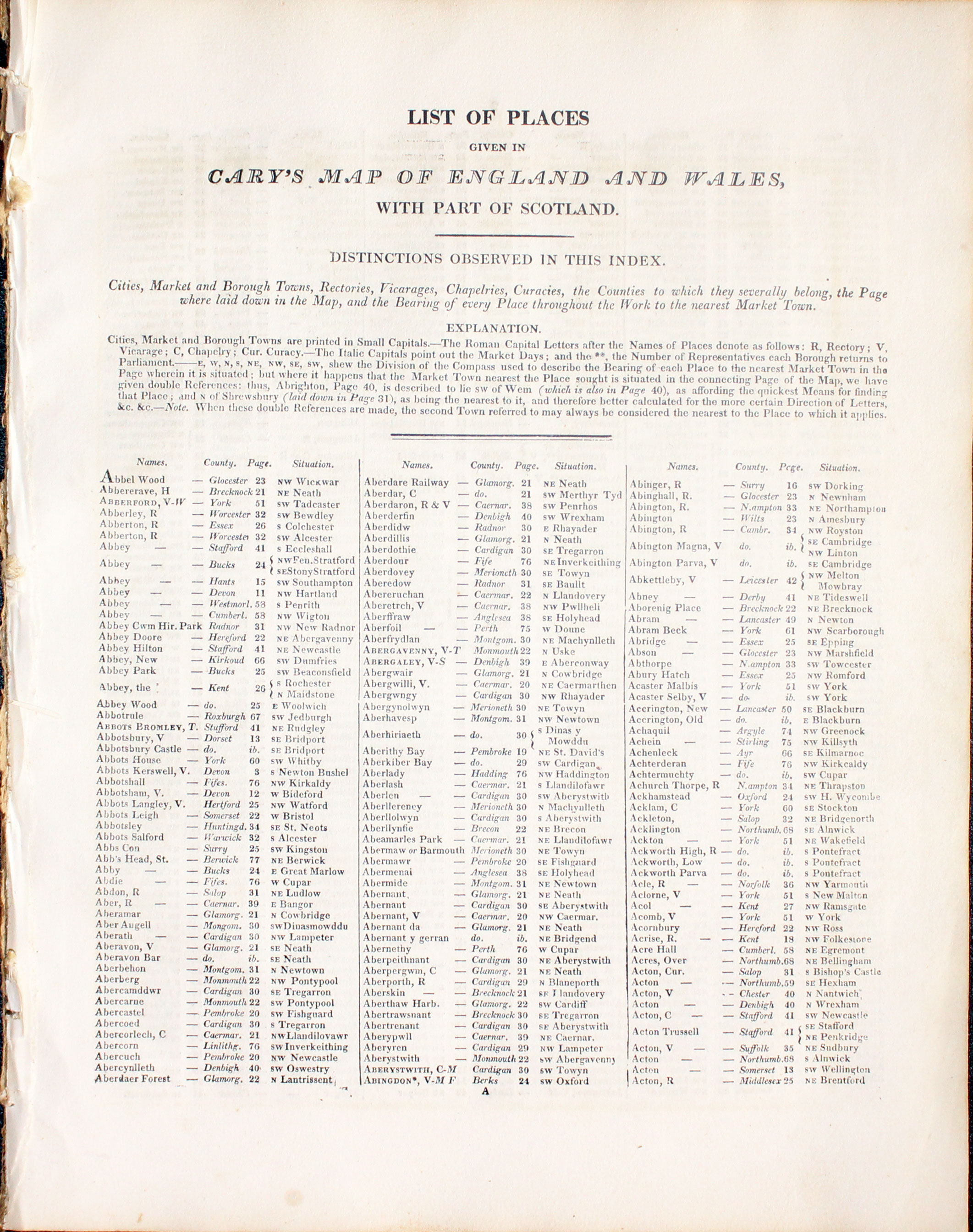 List of Places, John Cary 1802