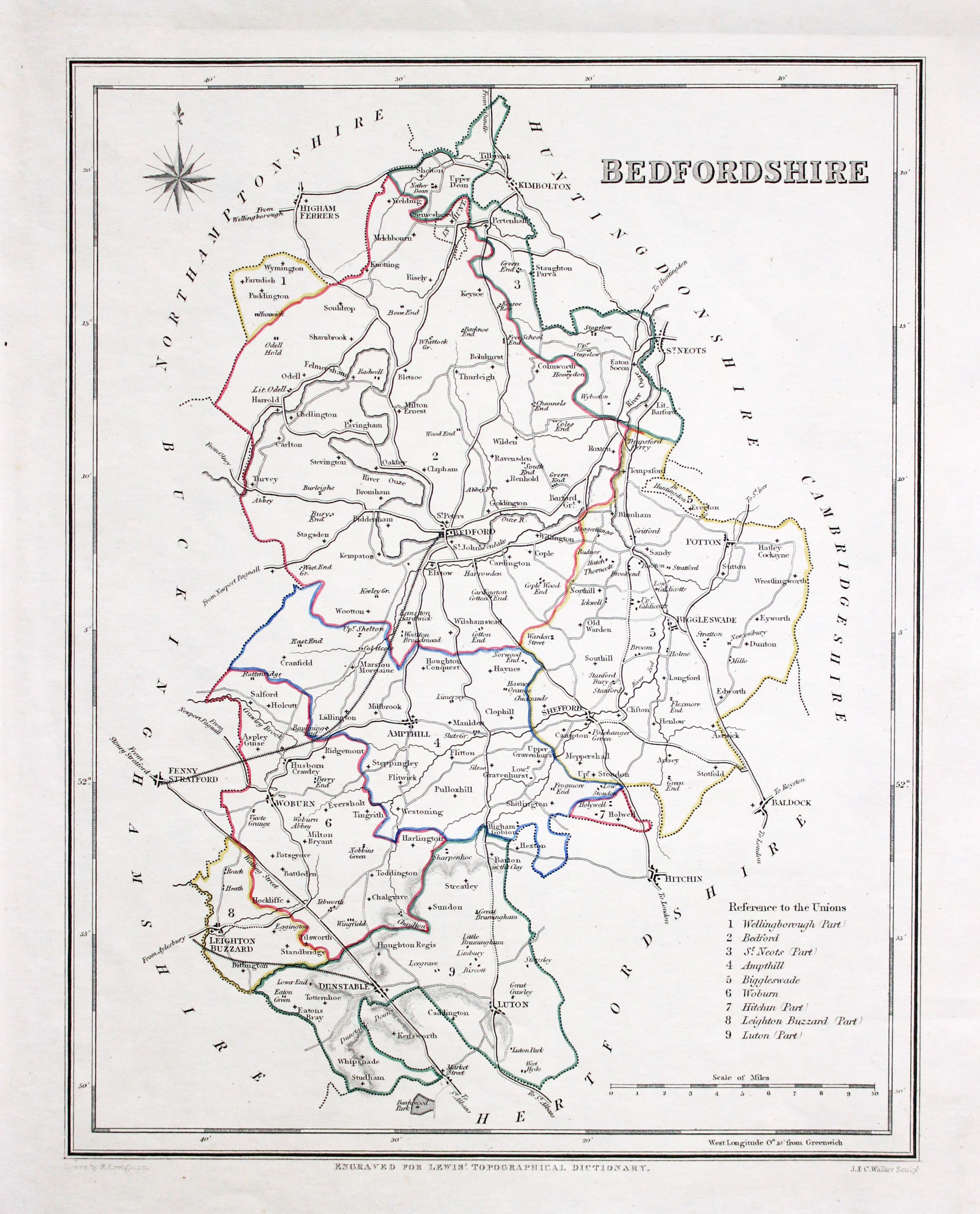 Map of Bedfordshire  by Samuel Lewis 1848