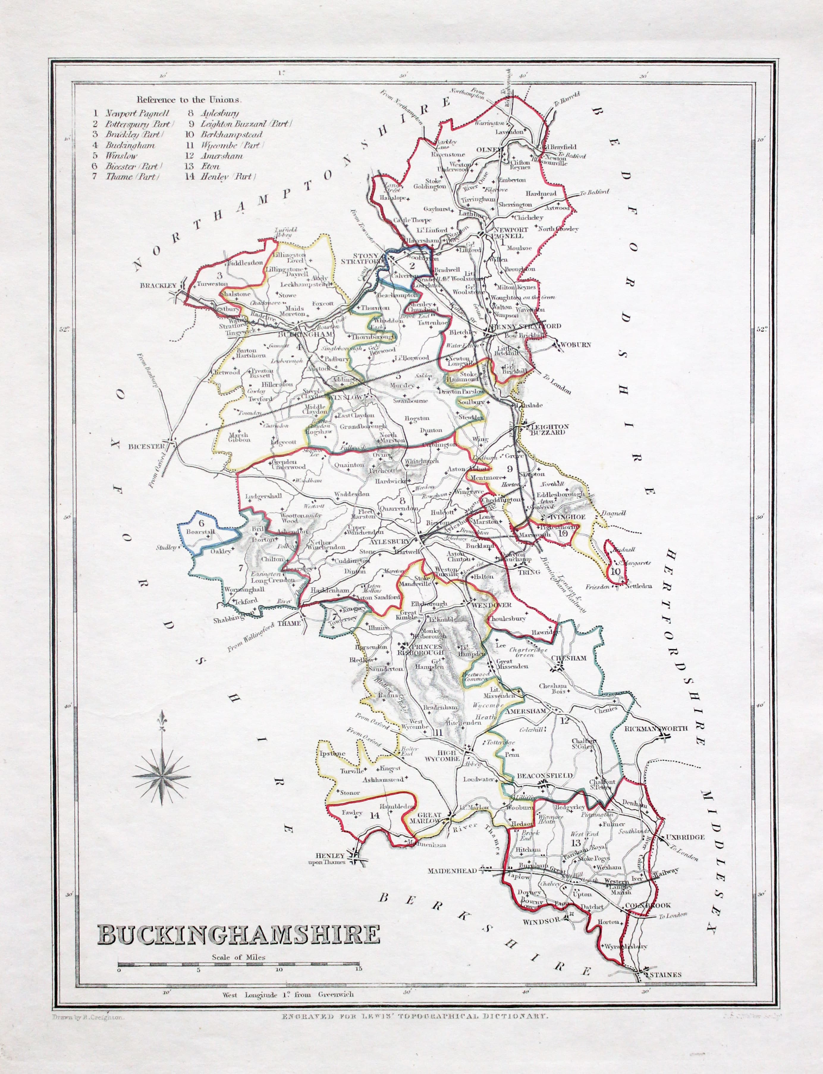 Map of Buckinghamshire  by Samuel Lewis 1848
