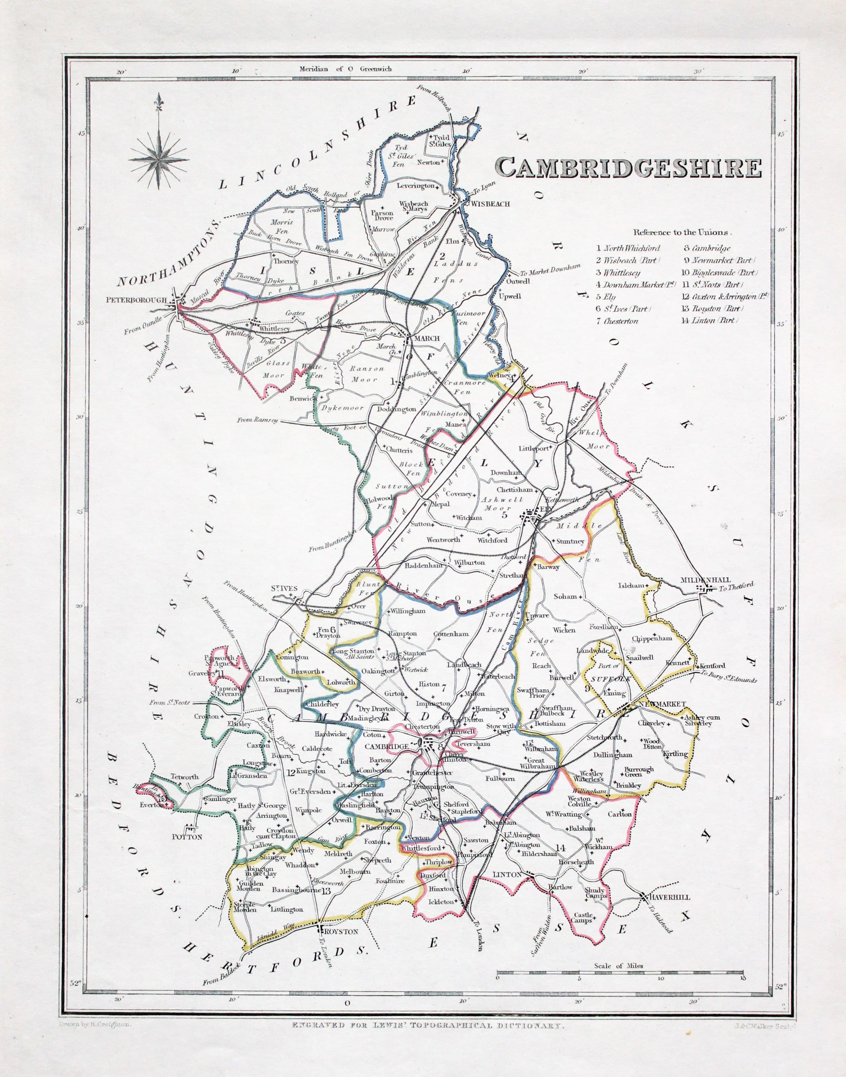 Map of Cambridgeshire  by Samuel Lewis 1848