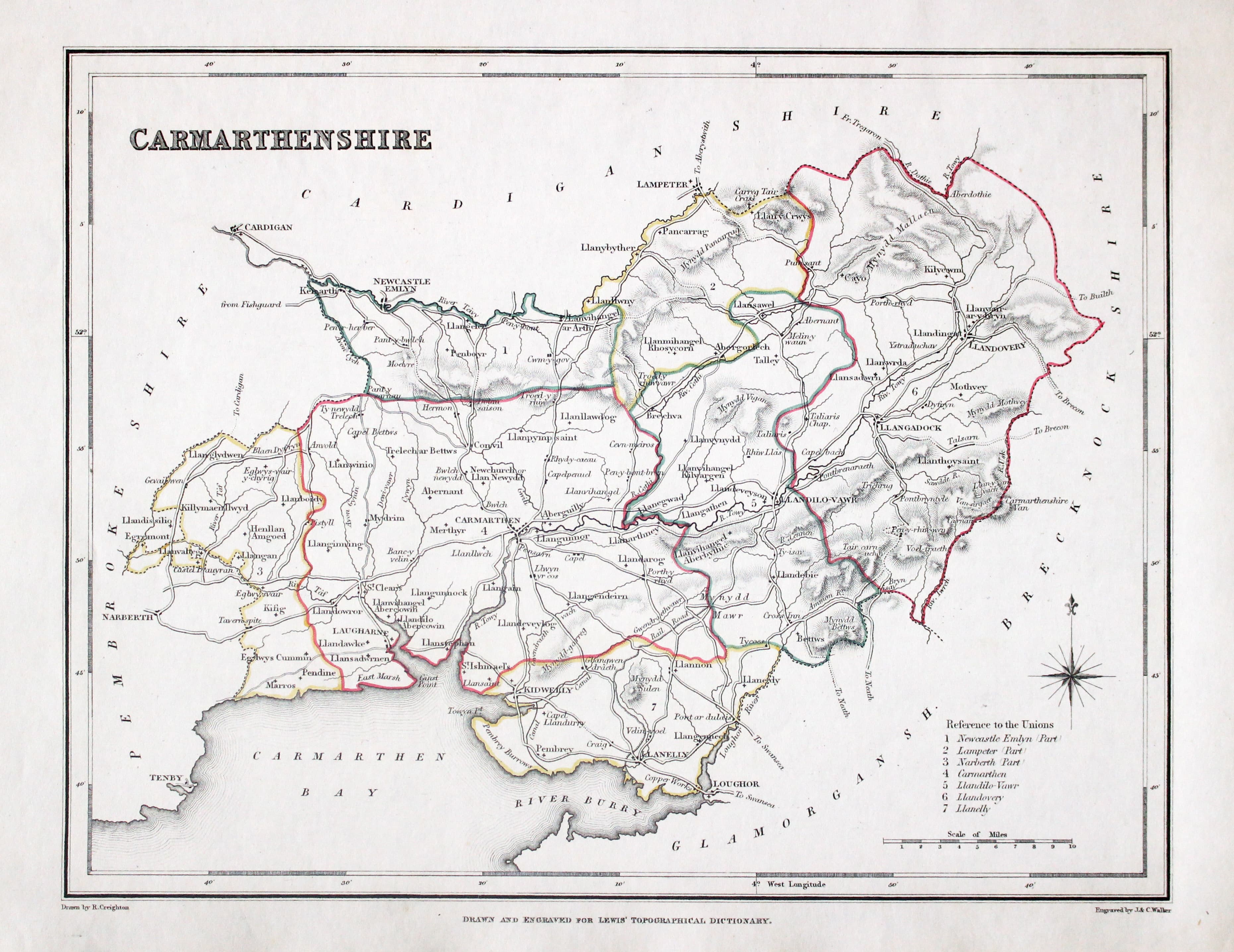 Map of Carmarthenshire  by Samuel Lewis 1848  Map of Carmarthenshire  by Samuel Lewis 1848