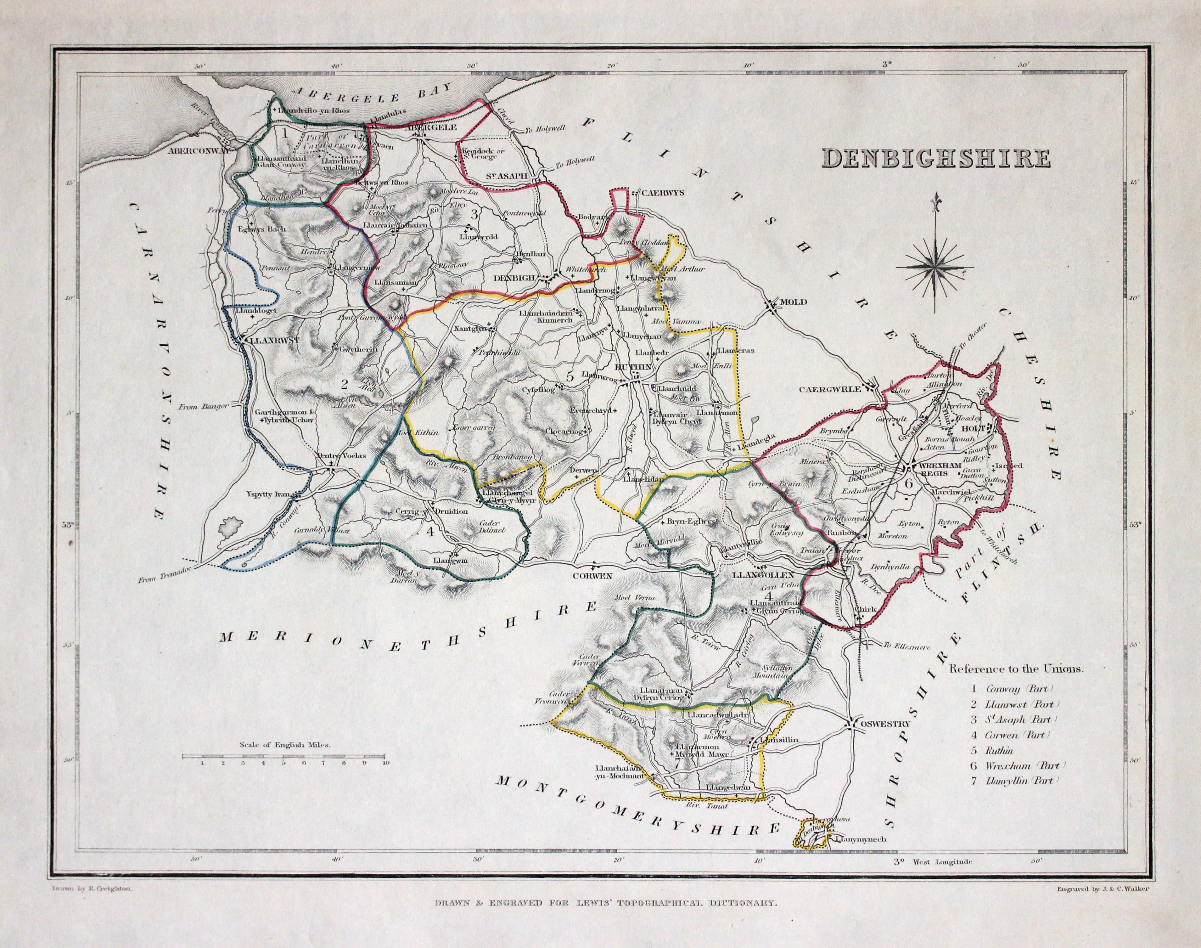 Map of Denbighshire  by Samuel Lewis 1848