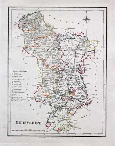 Map of Derbyshire  by Samuel Lewis 1848