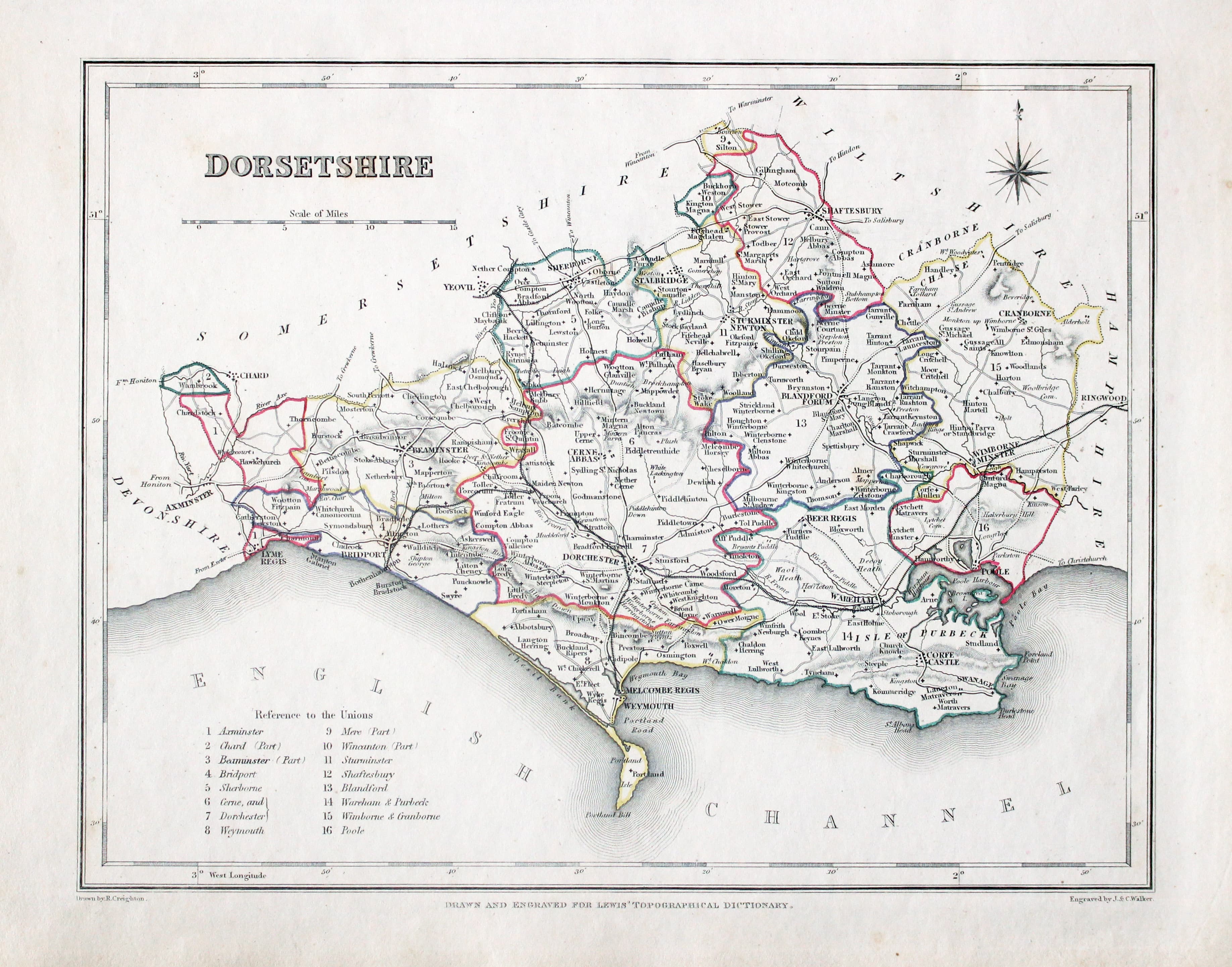 Map of Dorsetshire  by Samuel Lewis 1848