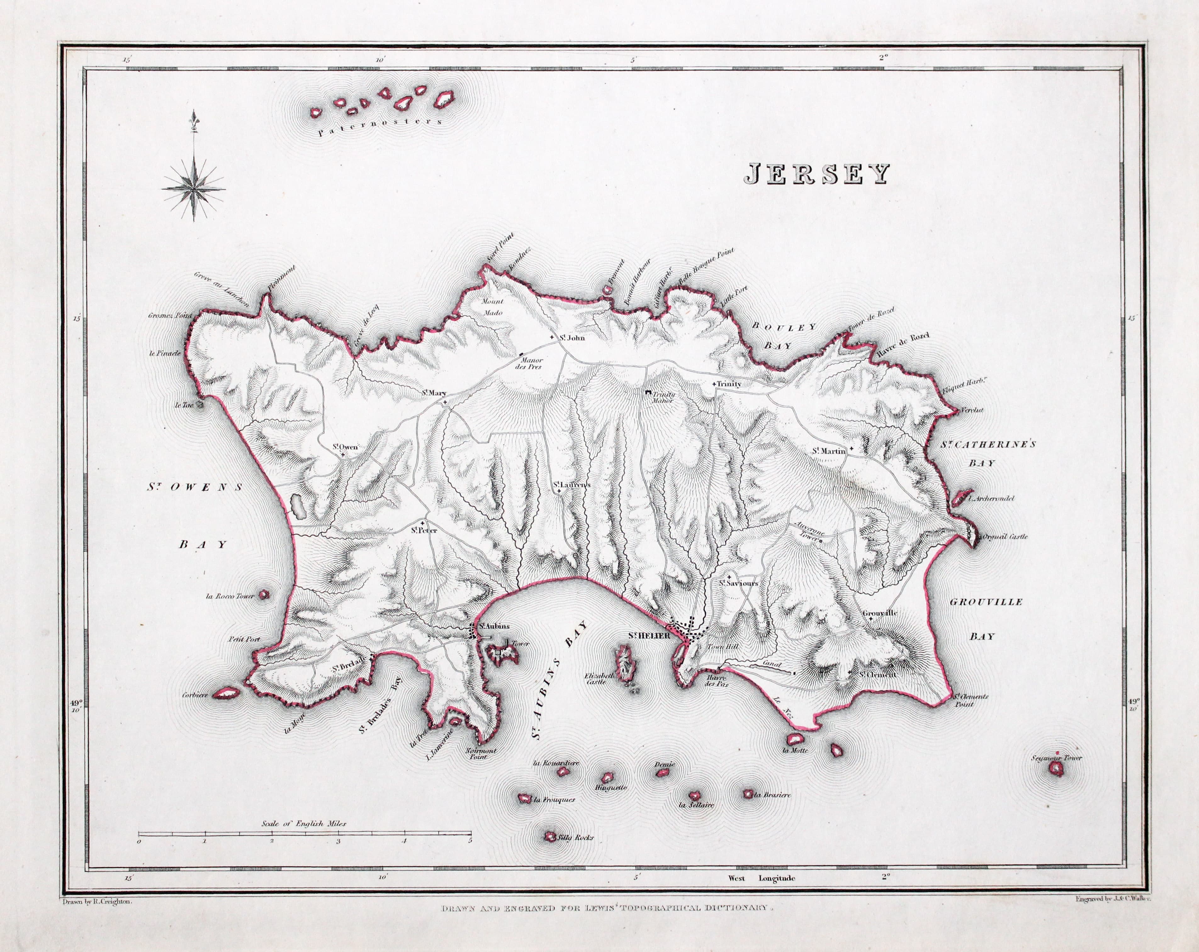 Map of Jersey  by Samuel Lewis 1848  Map of Jersey  by Samuel Lewis 1848