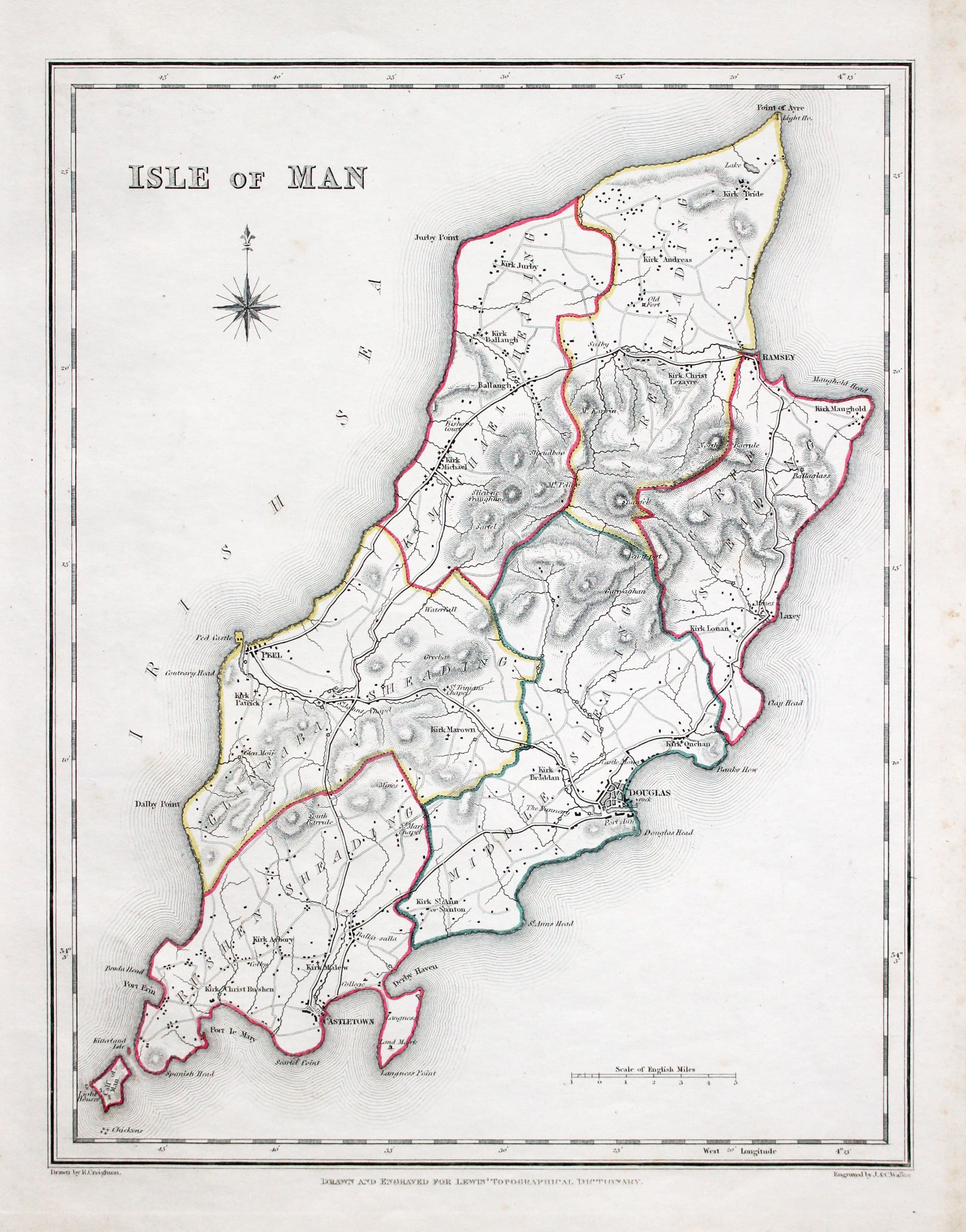 Map of the Isle of Man  by Samuel Lewis 1848