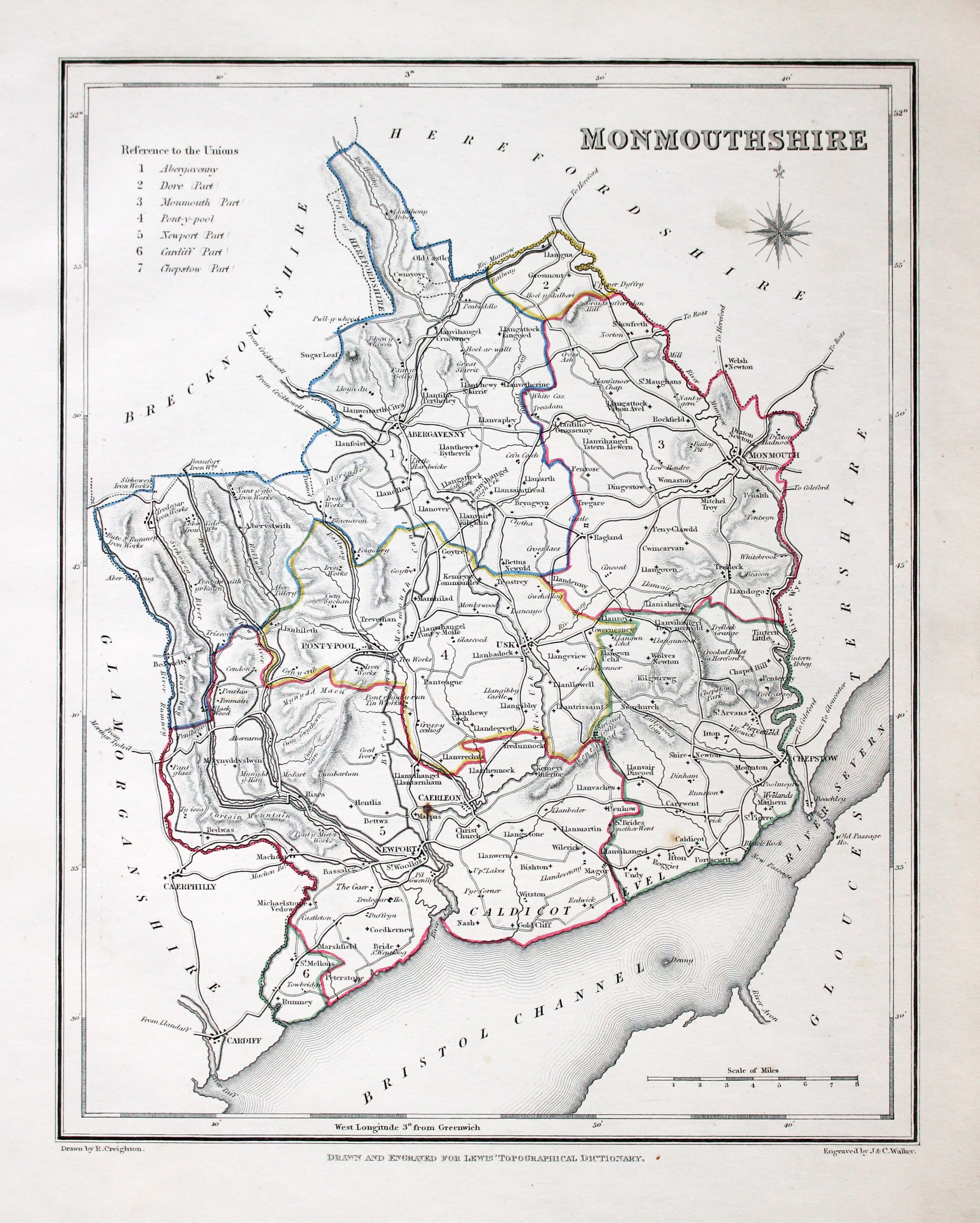 Map of Monmouthshire  by Samuel Lewis 1848
