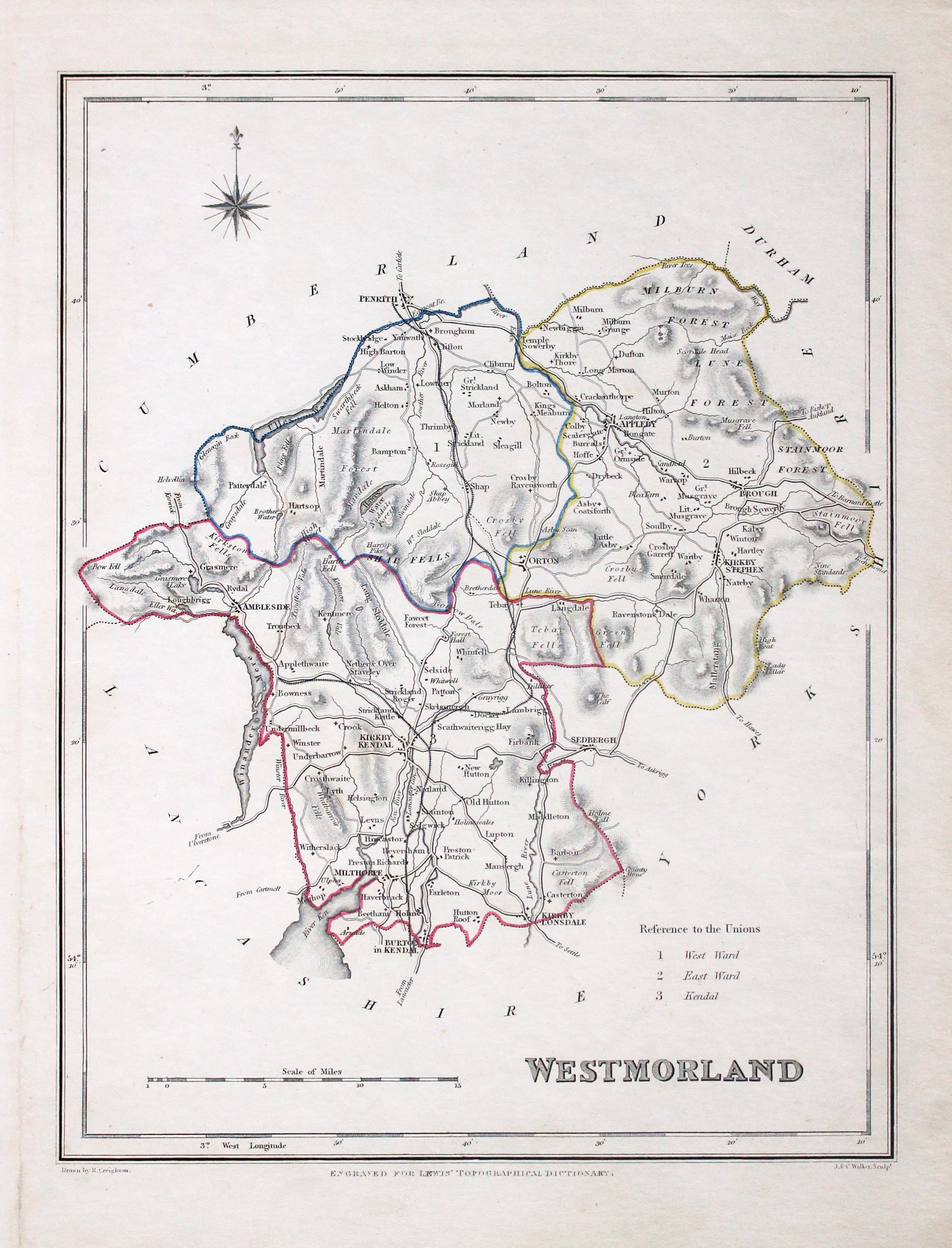 Map of Westmorland, Samuel Lewis 1848